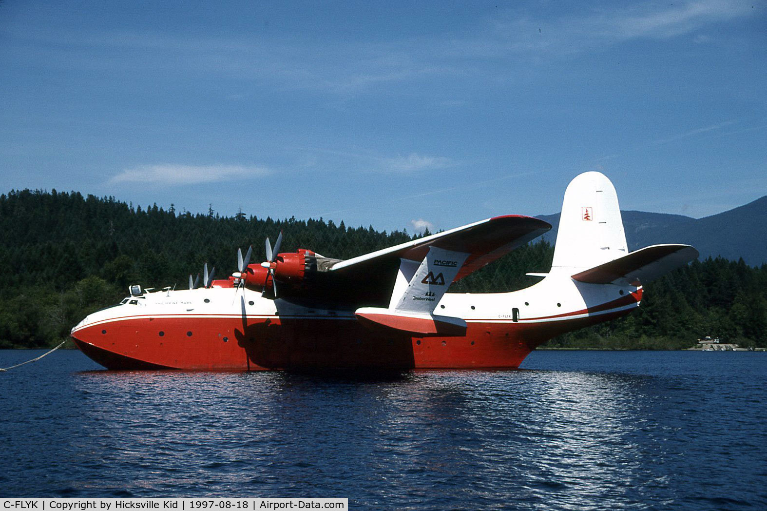 C-FLYK, 1945 Martin JRM-3 Mars C/N 76820, Photo taken 18 August 1997 at Sprout Lake, Vancouver Island, BC, Canada