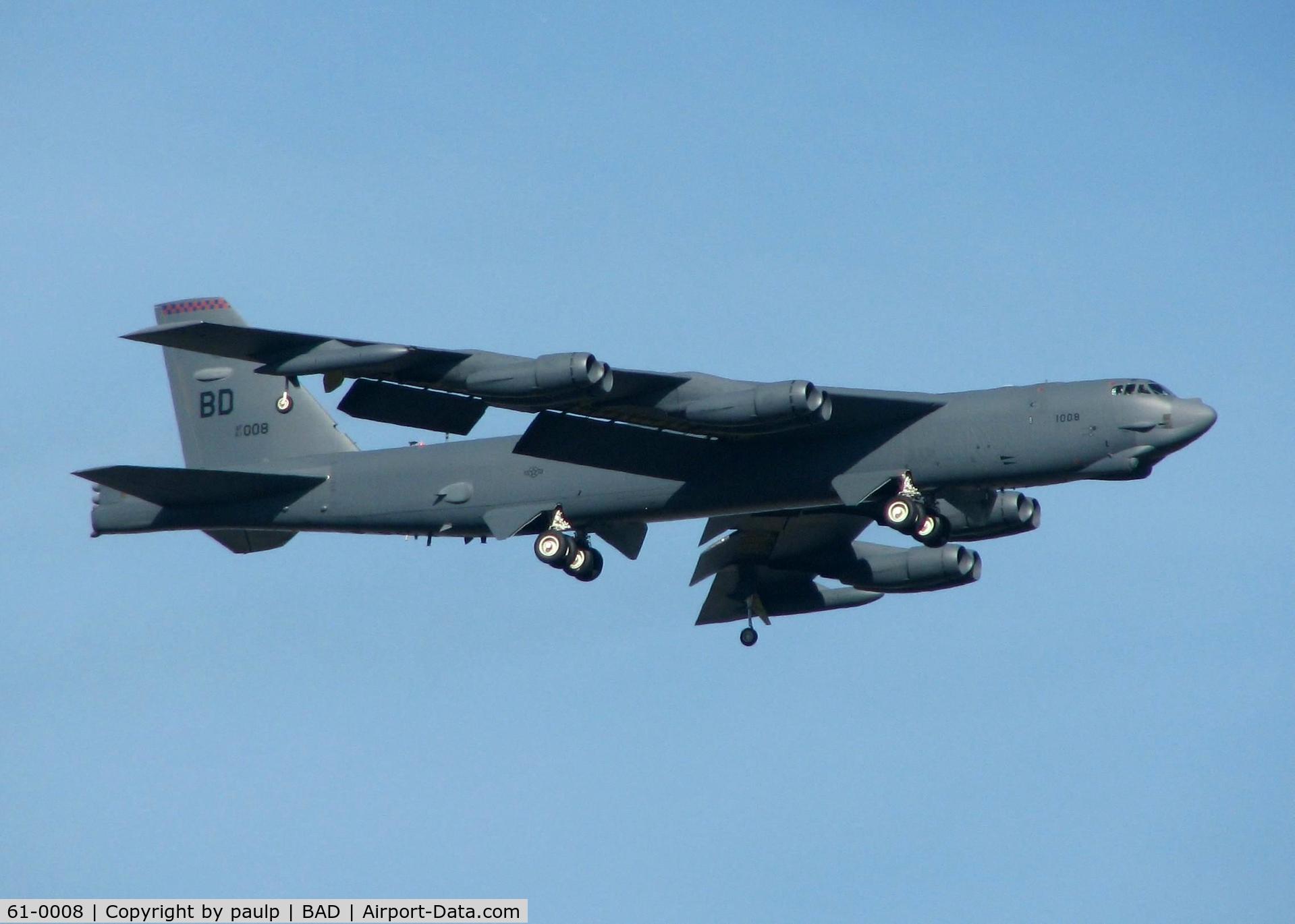 61-0008, 1961 Boeing B-52H Stratofortress C/N 464435, Final for Rwy 15 at Barksdale Air Force Base.