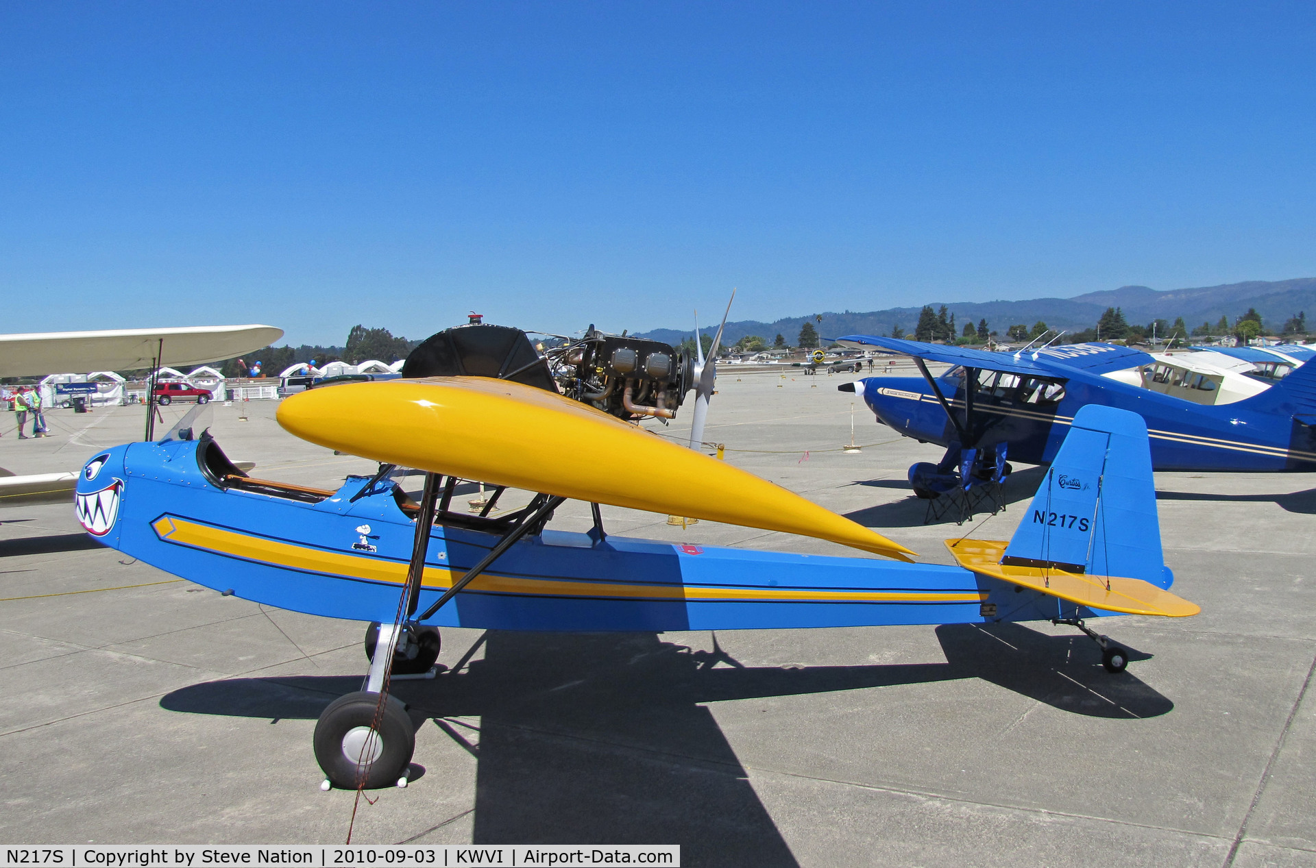 N217S, 2003 Curtiss-Wright JR CW1 Replica C/N 05, Coalinga, CA-based 2003 Shambaugh CURTIS JR replete with sharkmouth nose art @ 2010 Watsonville Fly-in