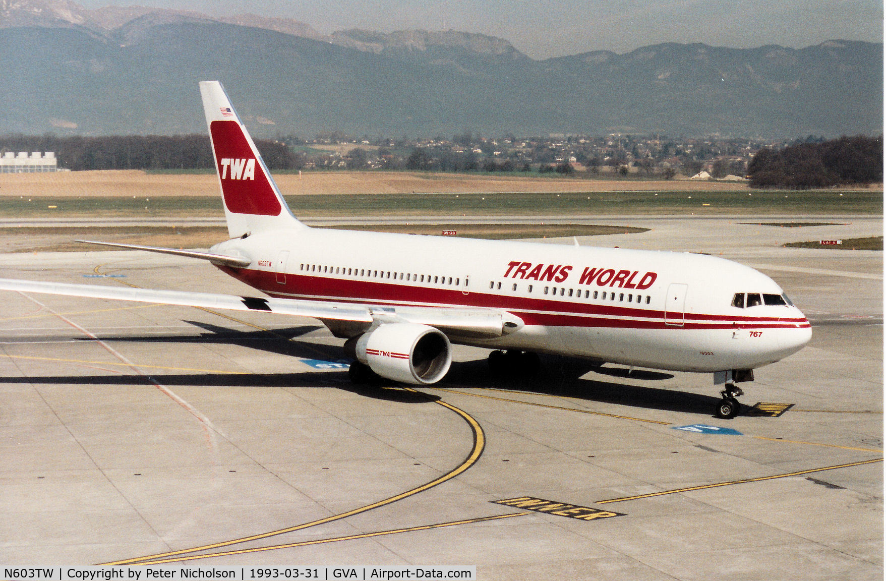 N603TW, 1982 Boeing 767-231 C/N 22566, Boeing 767-231 of Trans World Airlines arriving at Geneva in March 1993.
