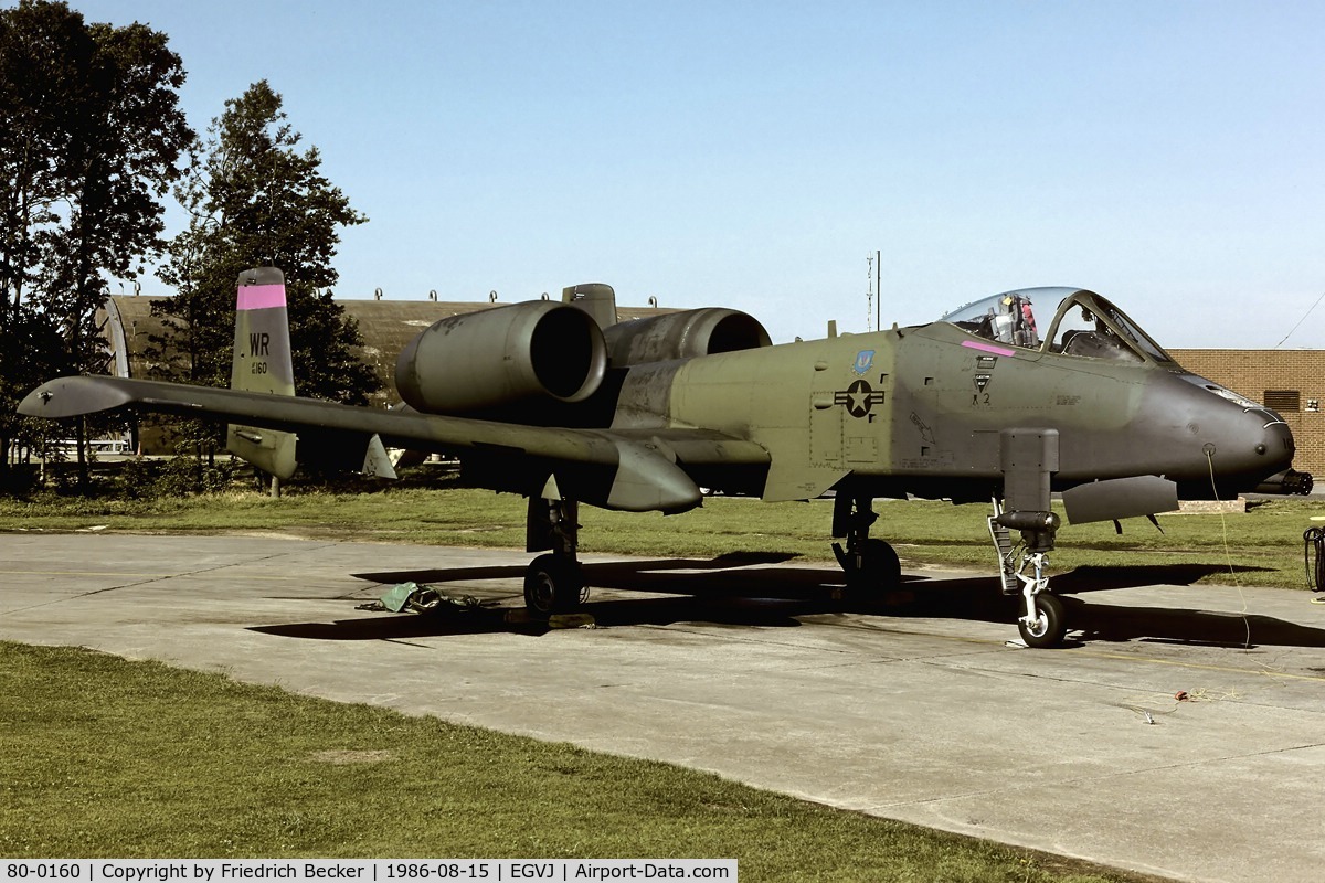80-0160, 1980 Fairchild Republic A-10A Thunderbolt II C/N A10-0510, parked at RAF Bentwaters