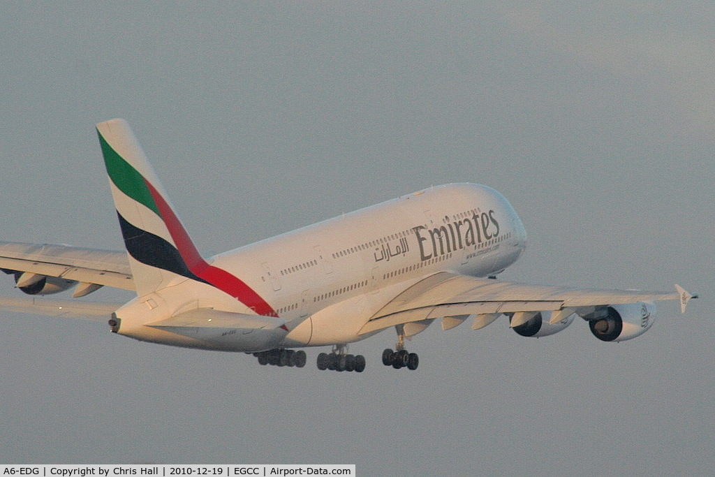 A6-EDG, 2009 Airbus A380-861 C/N 023, Emirates A380 climbing away from RW05L