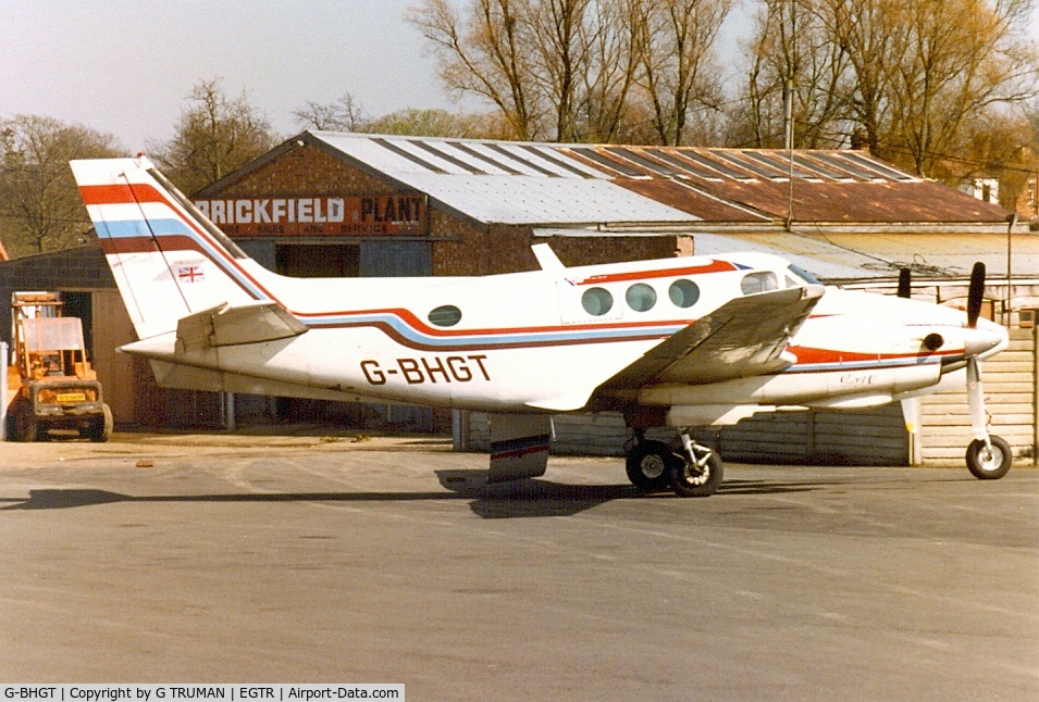 G-BHGT, 1969 Beech B90 King Air C/N LJ-446, Parked at Elstree in the early 1980s