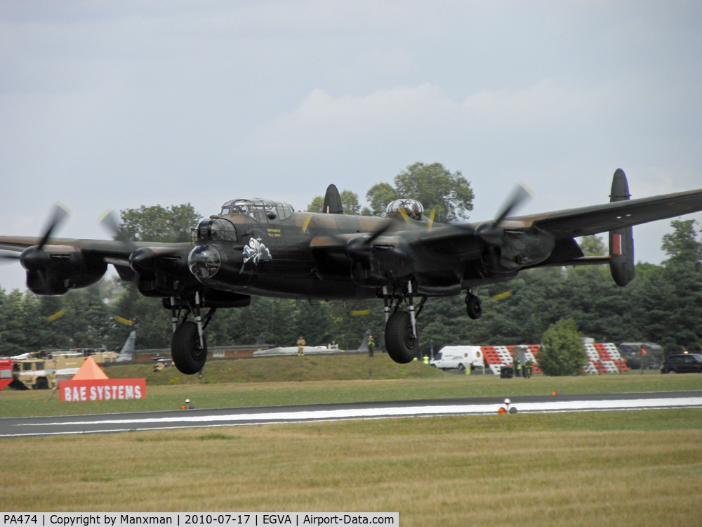 PA474, 1945 Avro 683 Lancaster B1 C/N VACH0052/D2973, The BBMF Lancaster landing after its display at RIAT 2010