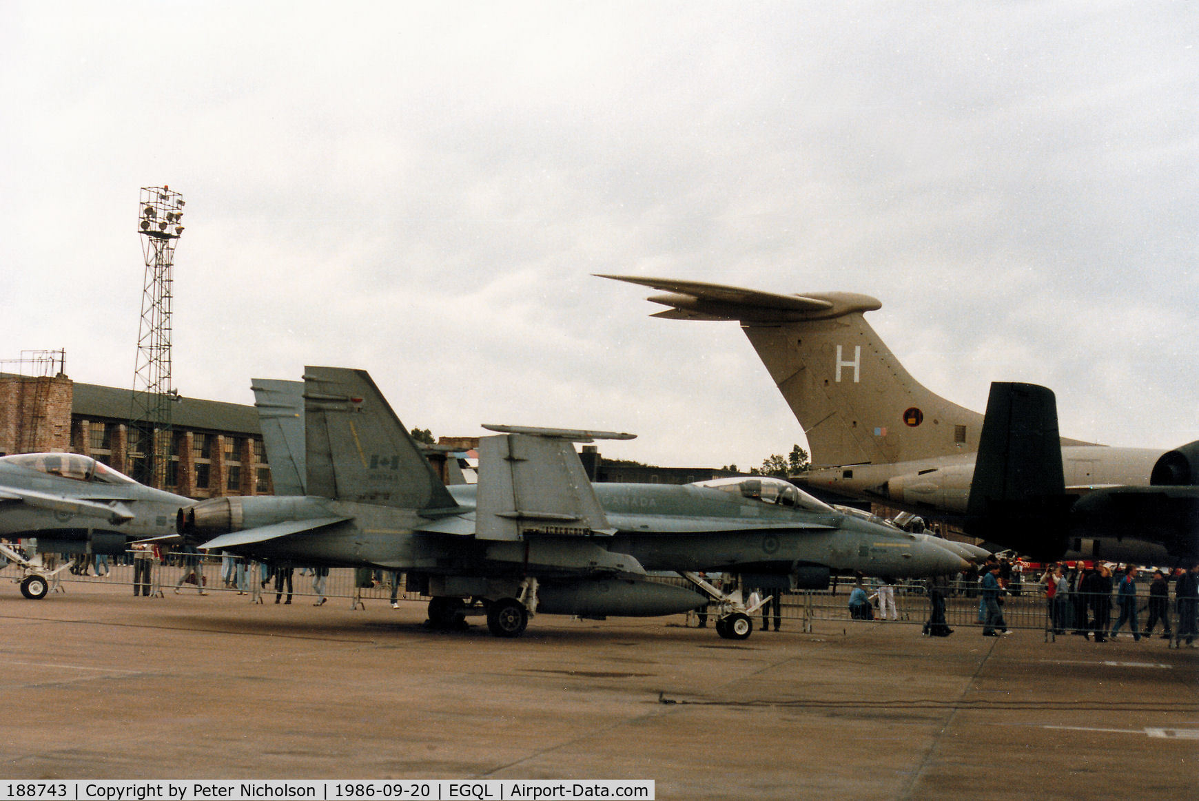 188743, McDonnell Douglas CF-188A Hornet C/N 0307, CF-18A Hornet of 439 Squadron Canadian Armed Forces on display at the 1986 RAF Leuchars Airshow.