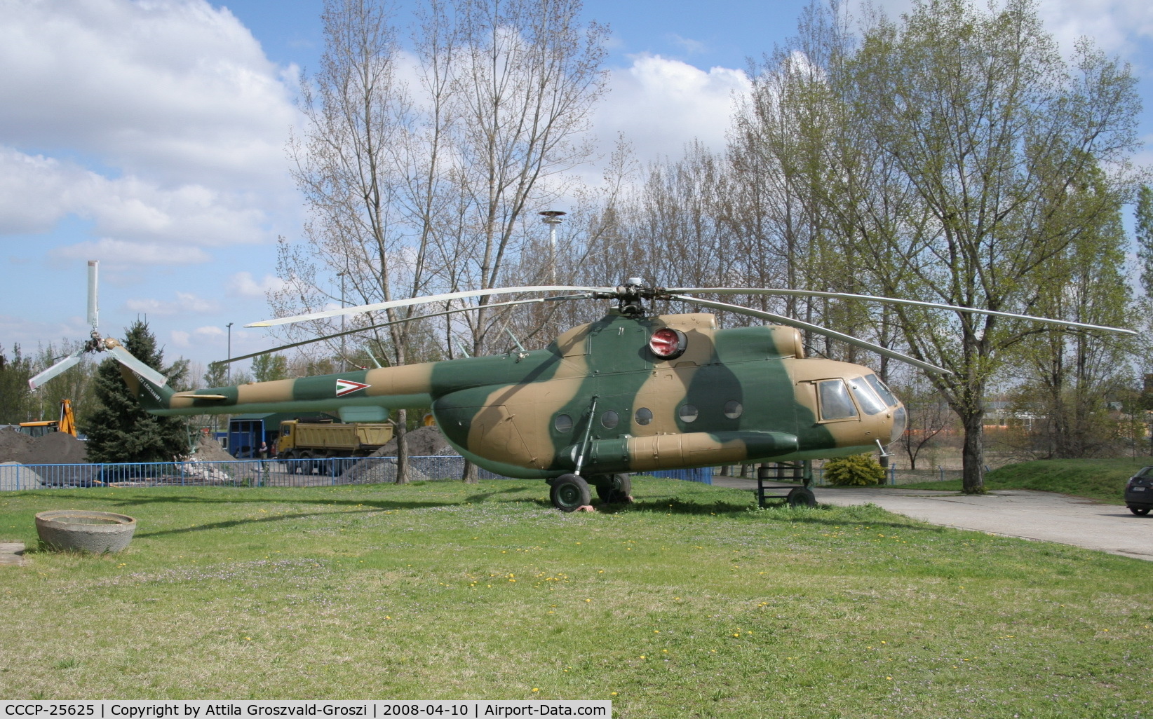 CCCP-25625, Mil Mi-8T Hip C/N 9775212, Csepel, Lajos Kossuth Grammar school apprentice workshop's yard - Hungary - Displayed in Hungary - Air Force colours but this Mi-8 never flew for the Air Force. It is an ex Aeroflot Mi-8 and it was repainted here in the technical school