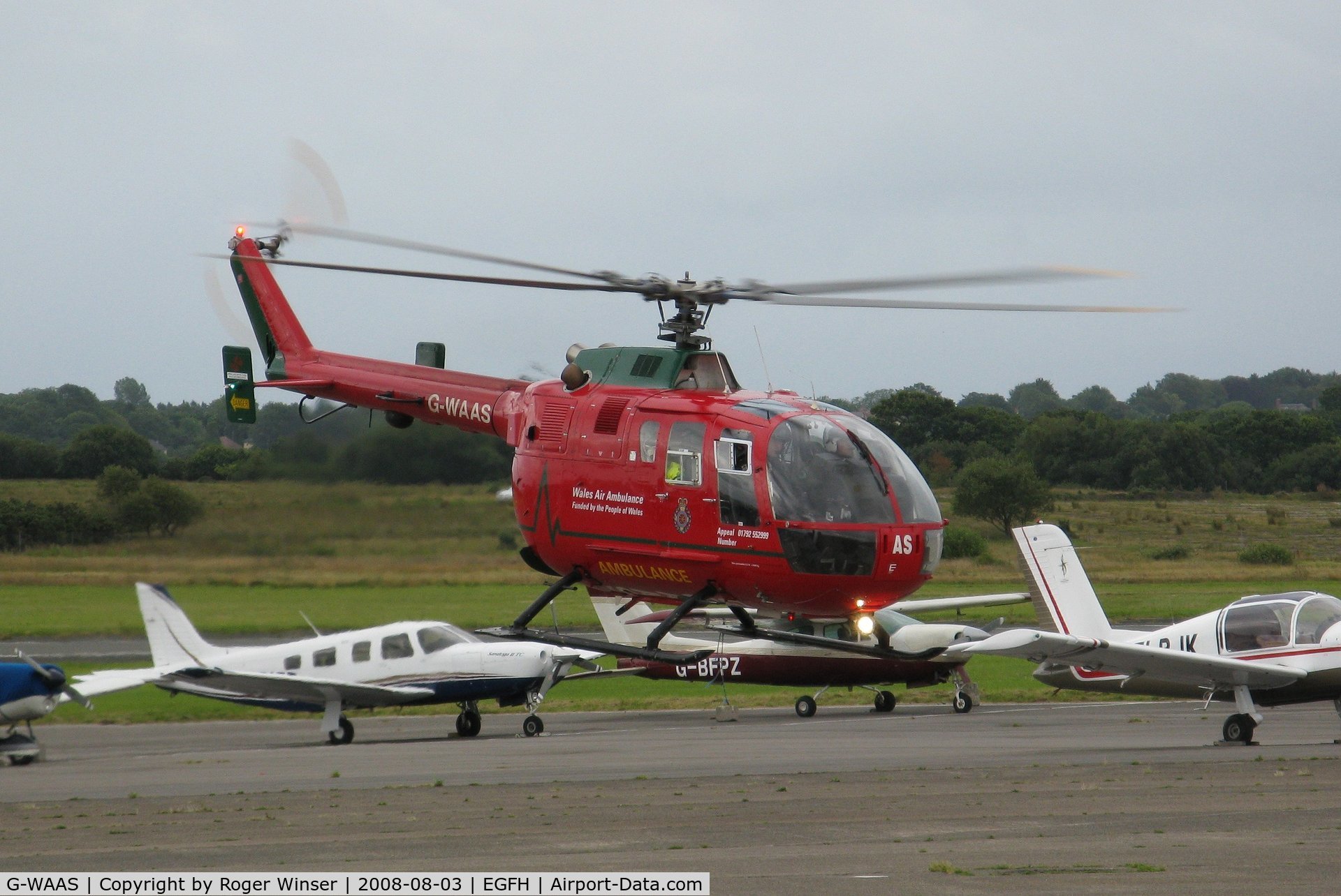 G-WAAS, 1992 MBB Bo.105DBS-4 C/N S.138/911, Scramble by Wales Air Ambulance helicopter (Helimed 57).