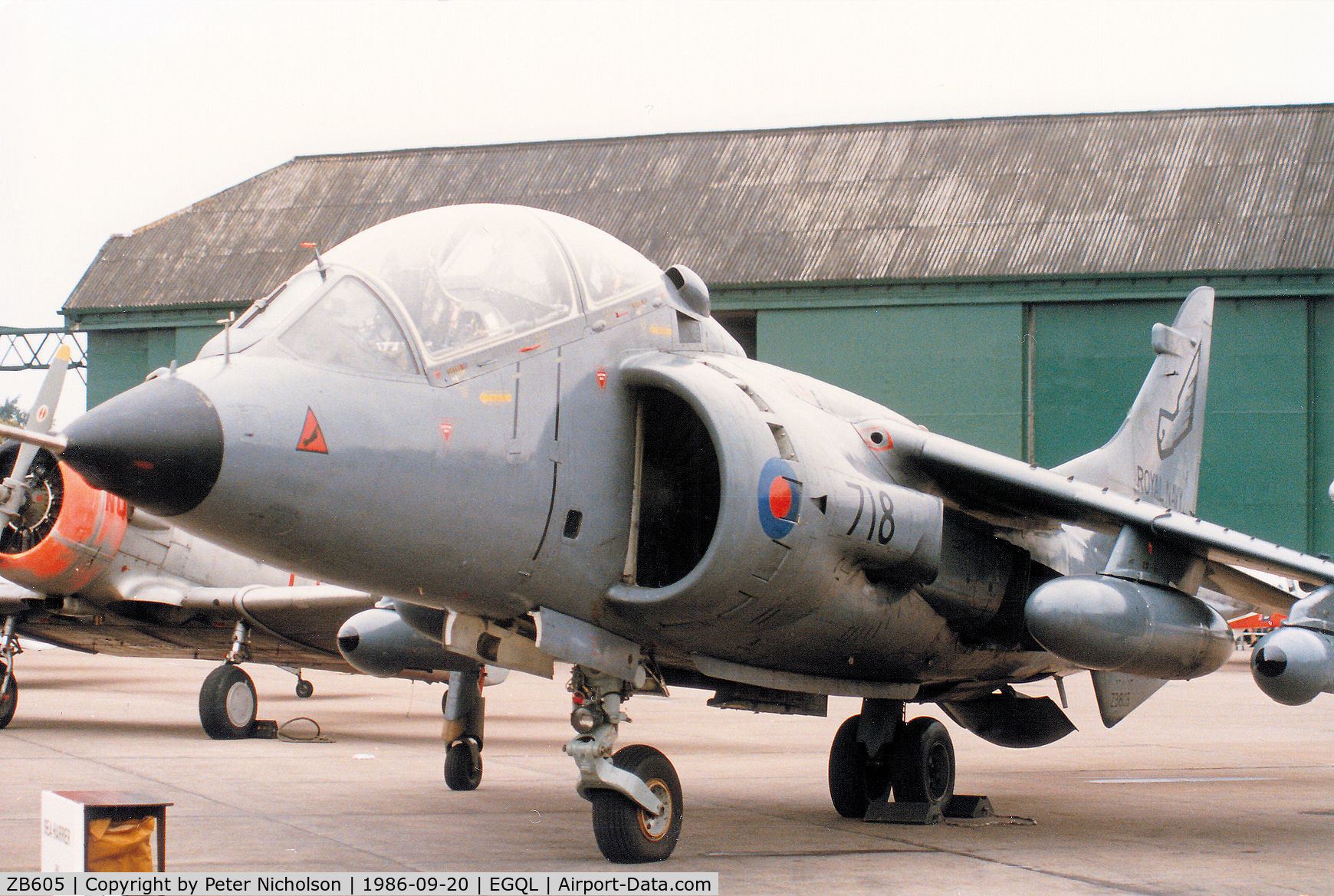 ZB605, 1983 Hawker Siddeley Harrier T.4N C/N 212037, Harrier T.4N of 899 Squadron at RNAS Yeovilton on display at the 1986 RAF Leuchars Airshow.