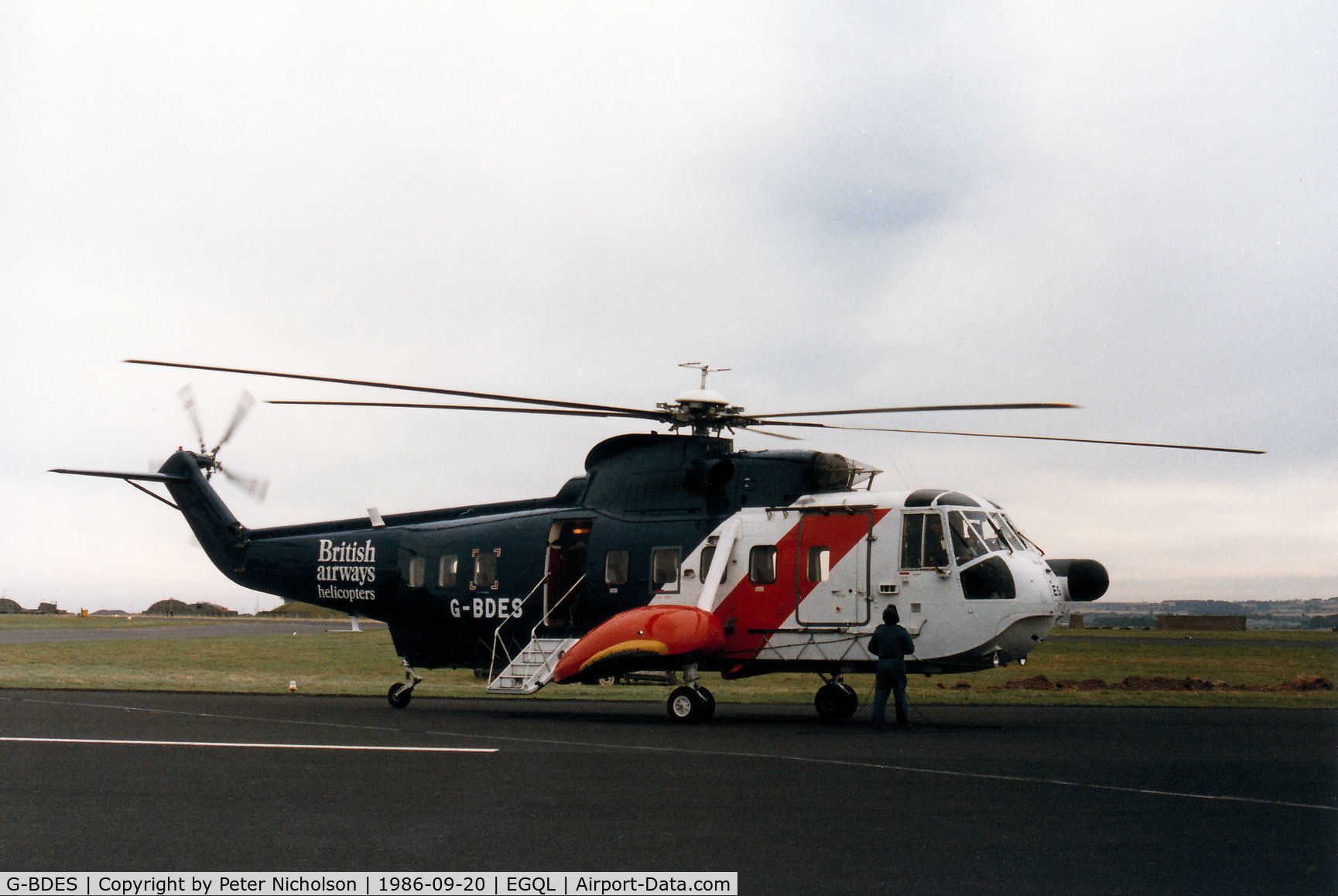 G-BDES, 1975 Sikorsky S-61N C/N 61747, S-61N of British Airways Helicopters provided pleasure flights at the 1986 RAF Leuchars Airshow.