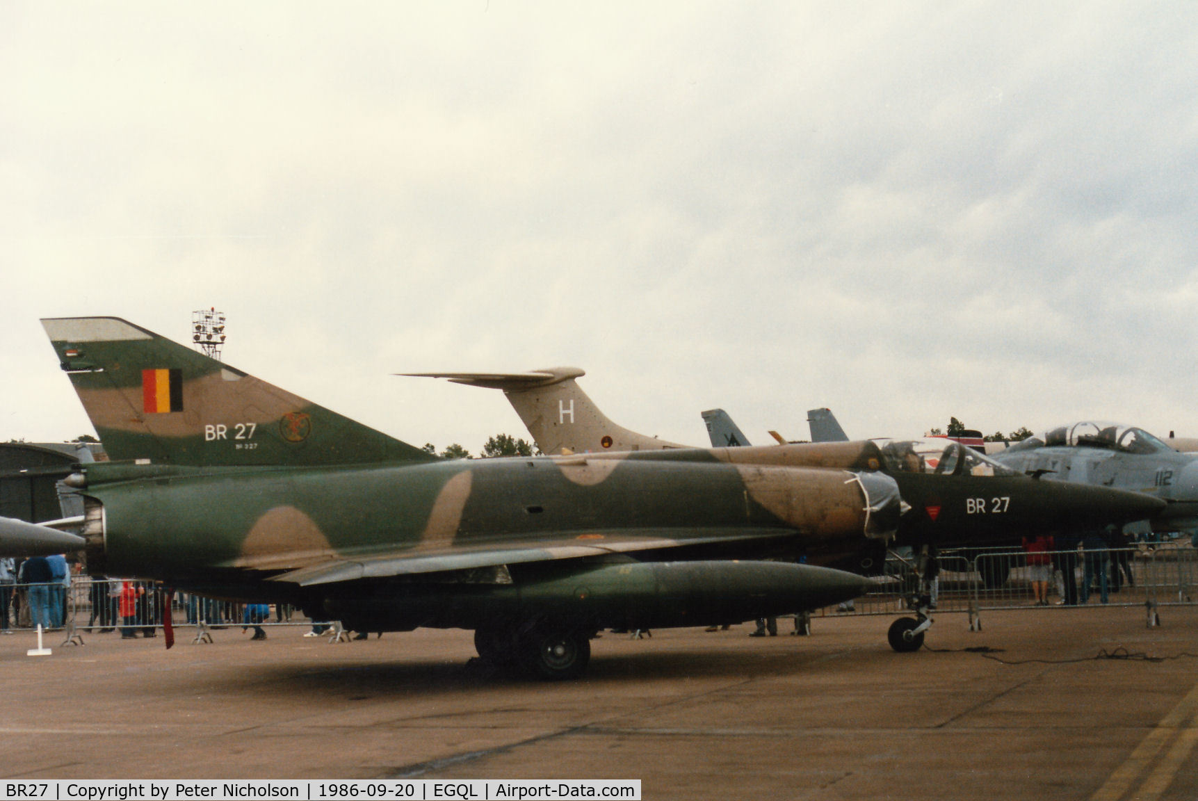 BR27, Dassault Mirage 5BR C/N 327, Mirage 5BR of 42 Squadron Belgian Air Force on display at the 1986 RAF Leuchars Airshow.