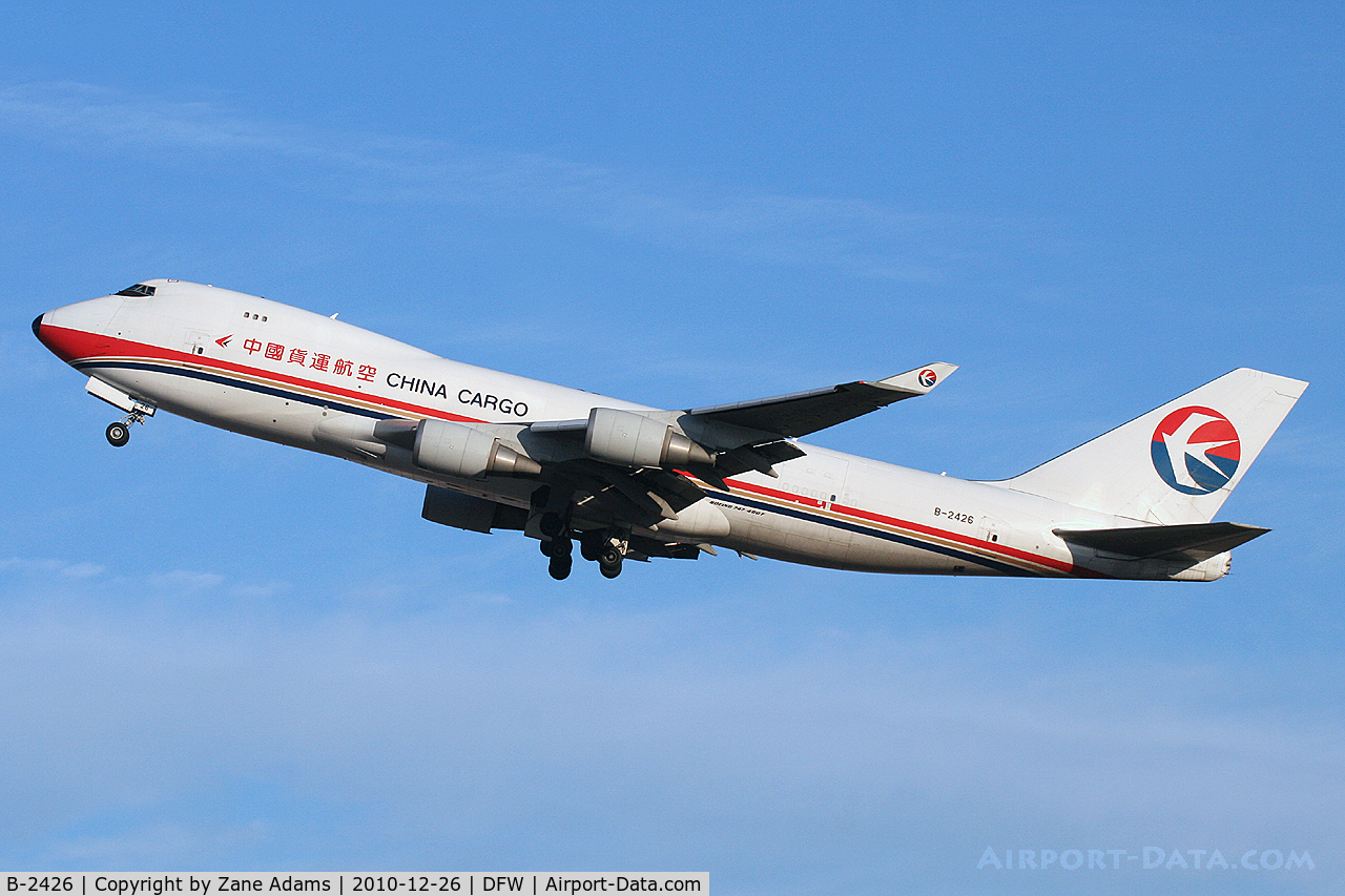B-2426, 2007 Boeing 747-40BF/ER/SCD C/N 35208/1392, China Cargo Airlines departing DFW Airport