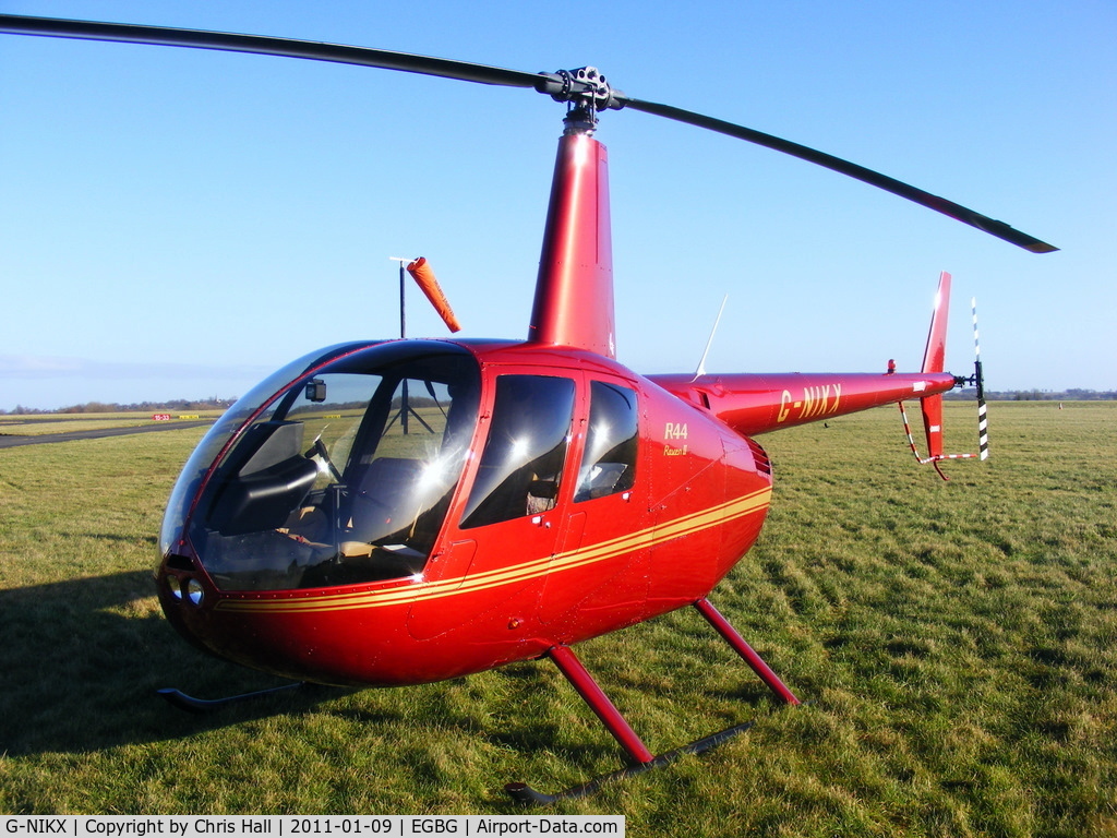 G-NIKX, 2008 Robinson R44 Raven II C/N 12306, owned by Peter Holloway, who also owns a collection of Miles aircraft