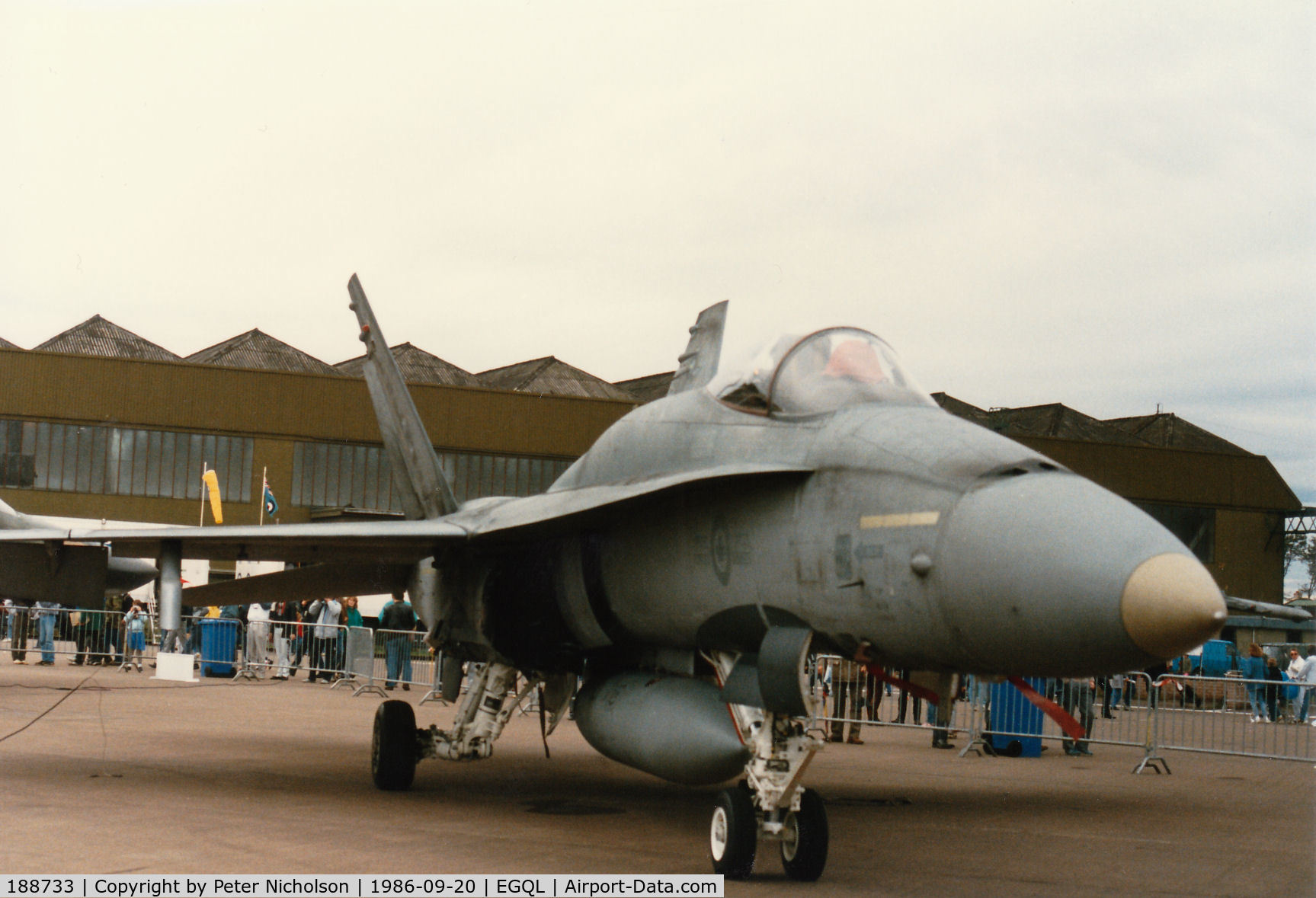 188733, McDonnell Douglas CF-188A Hornet C/N 0247/A196, CF-18A Hornet of 439 Squadron Canadian Armed Forces on display at the 1986 RAF Leuchars Airshow.