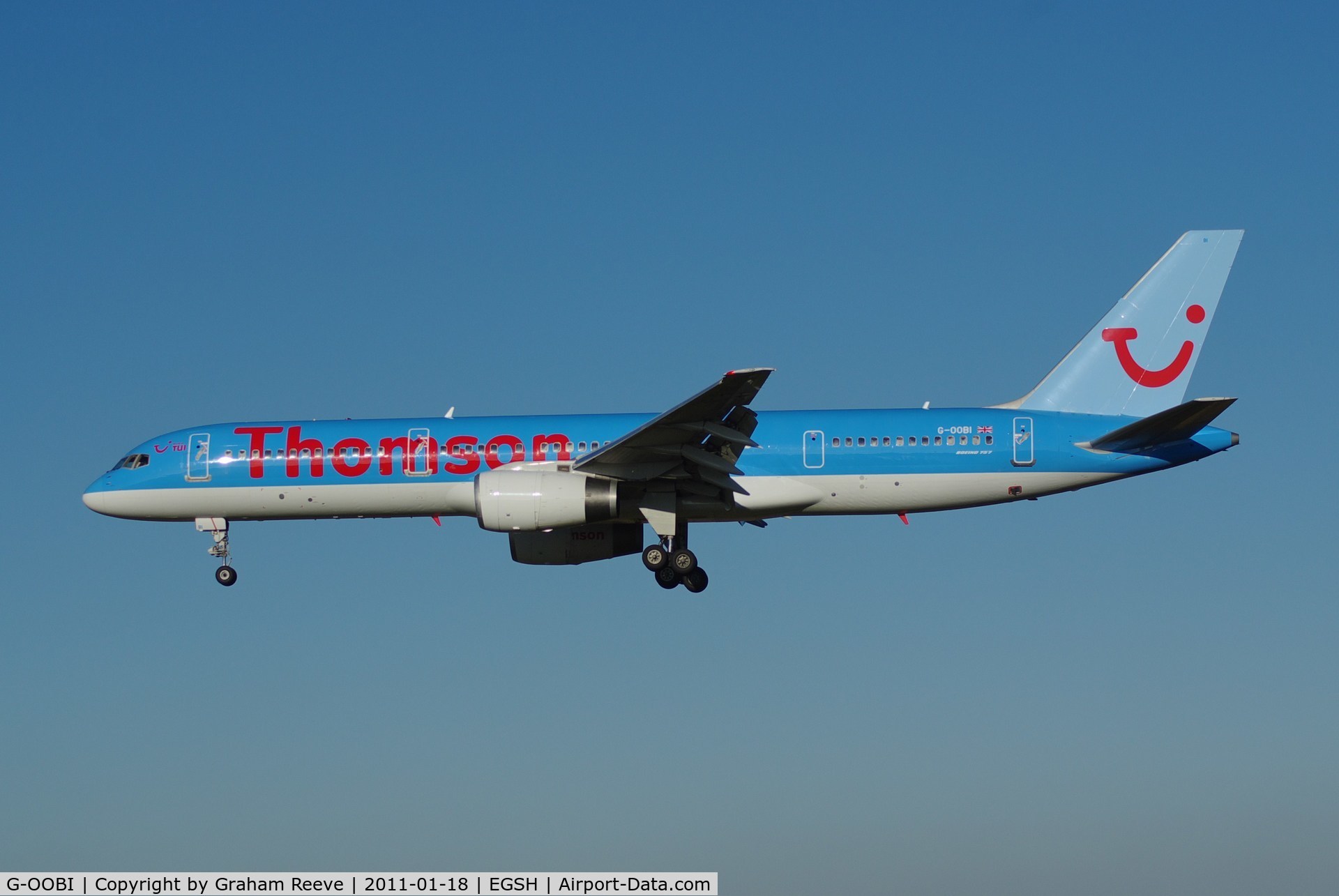 G-OOBI, 1993 Boeing 757-2B7 C/N 27146, About to touch down.