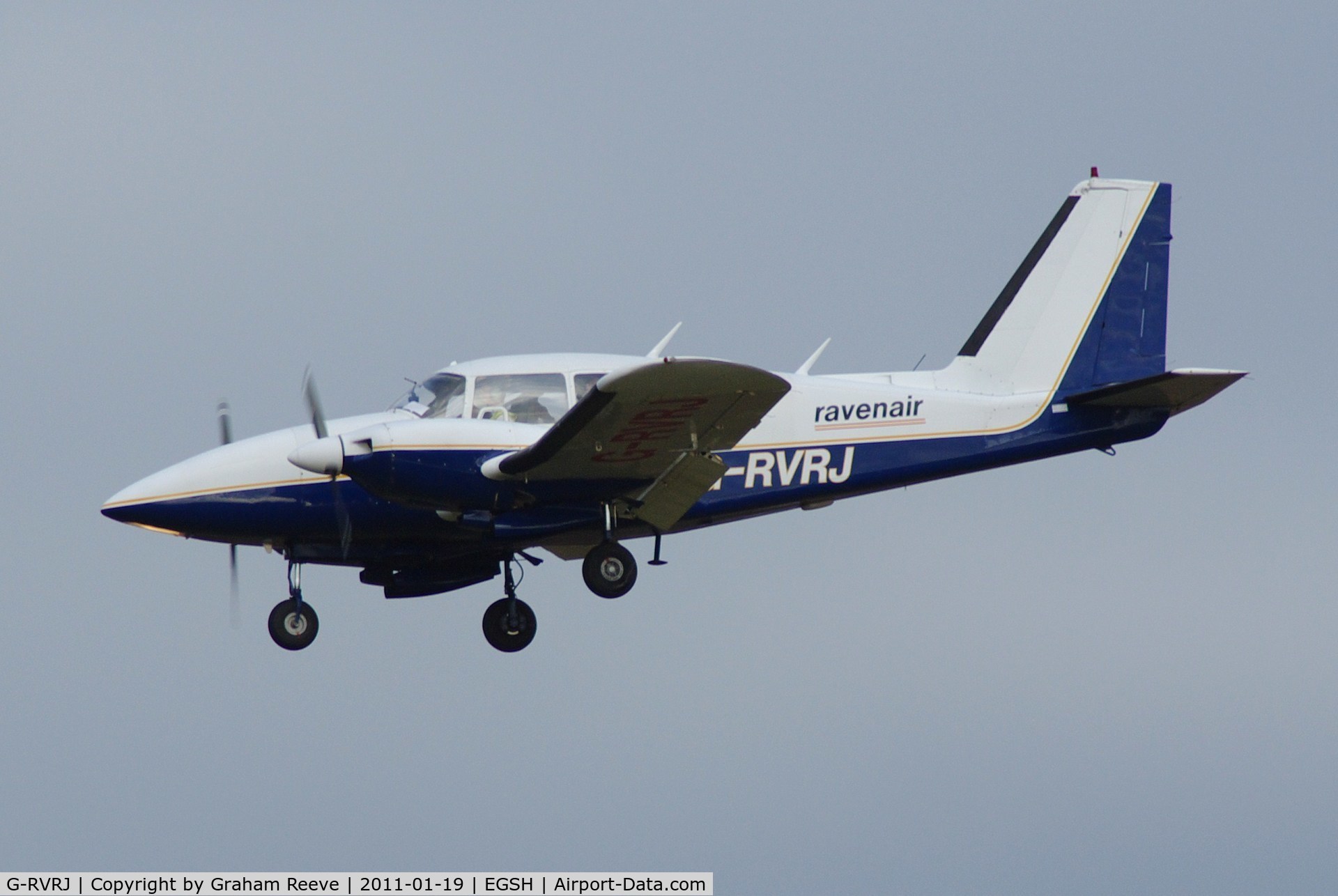 G-RVRJ, 1973 Piper PA-23-250 Aztec E C/N 27-7305004, About to touch down.