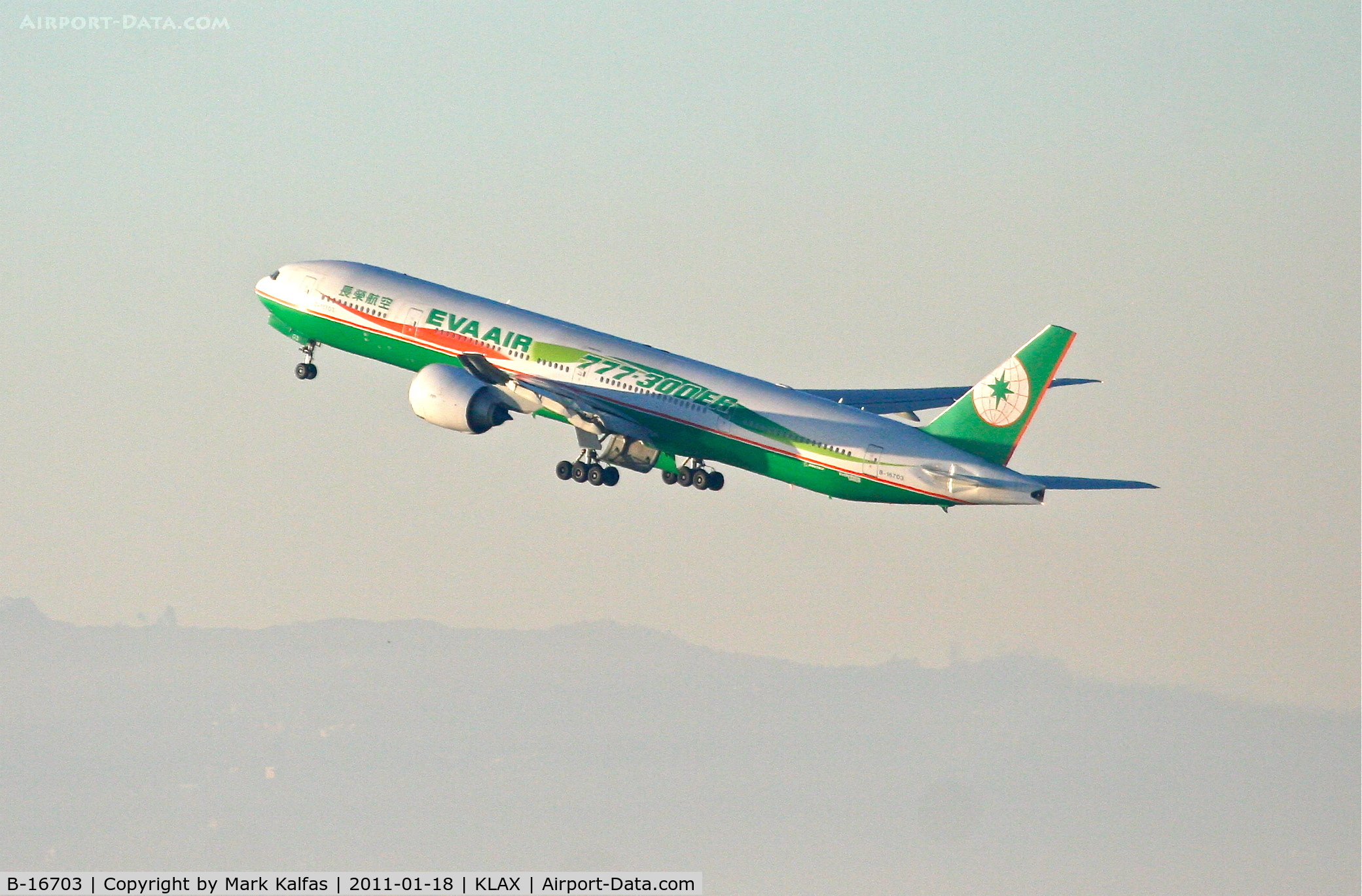 B-16703, 2006 Boeing 777-35E/ER C/N 32643, Eva Air Boeing 777-35E ER, EVA11 departing 24L KLAX en-route to RCTP (Taiwan Taoyuan Int'l).