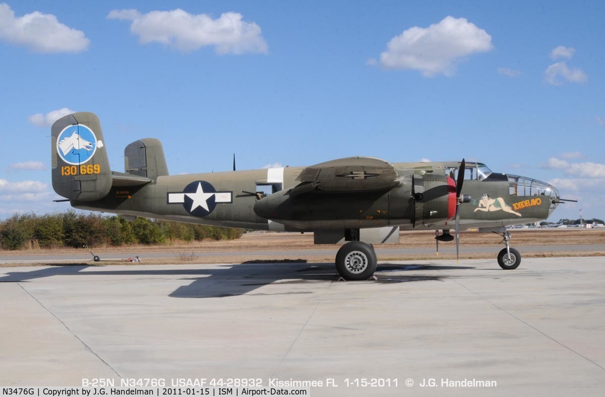 N3476G, 1944 North American B-25J Mitchell C/N 108-33257, At Kissimmee Florida. Perfect sky.