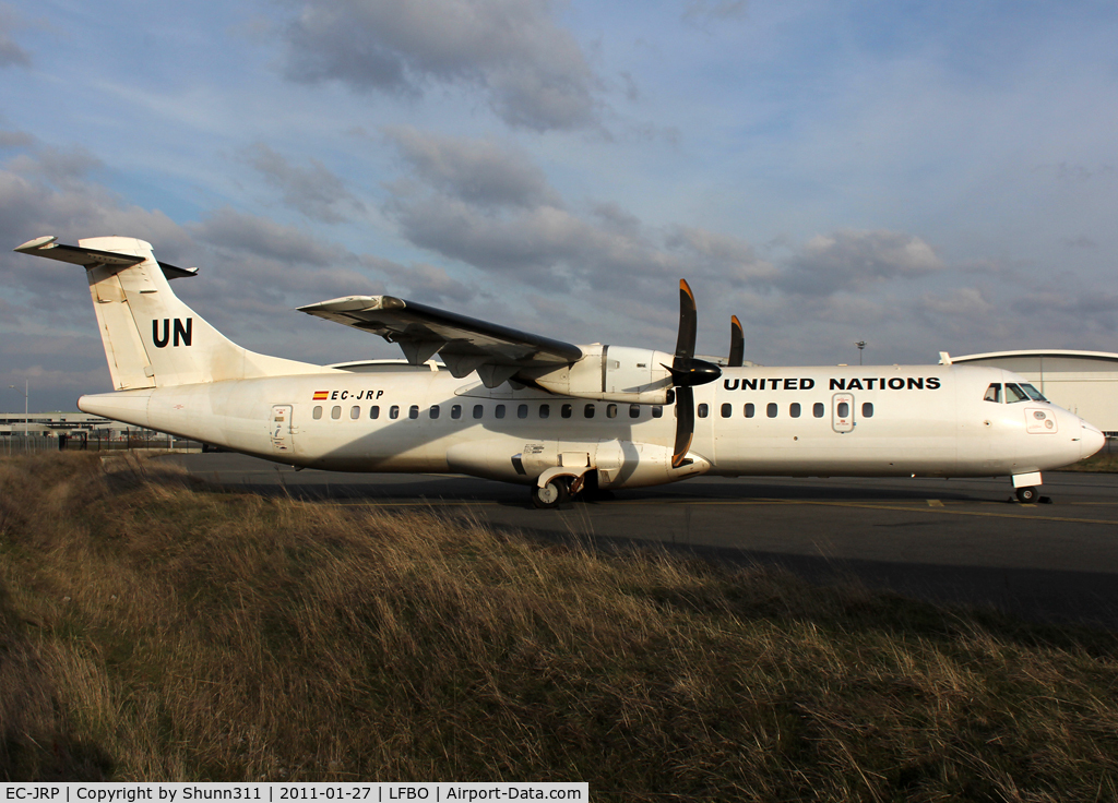 EC-JRP, 1995 ATR 72-212 C/N 446, Parked at Latecoere Aeroservices in UN c/s... Operated by Swiftair...