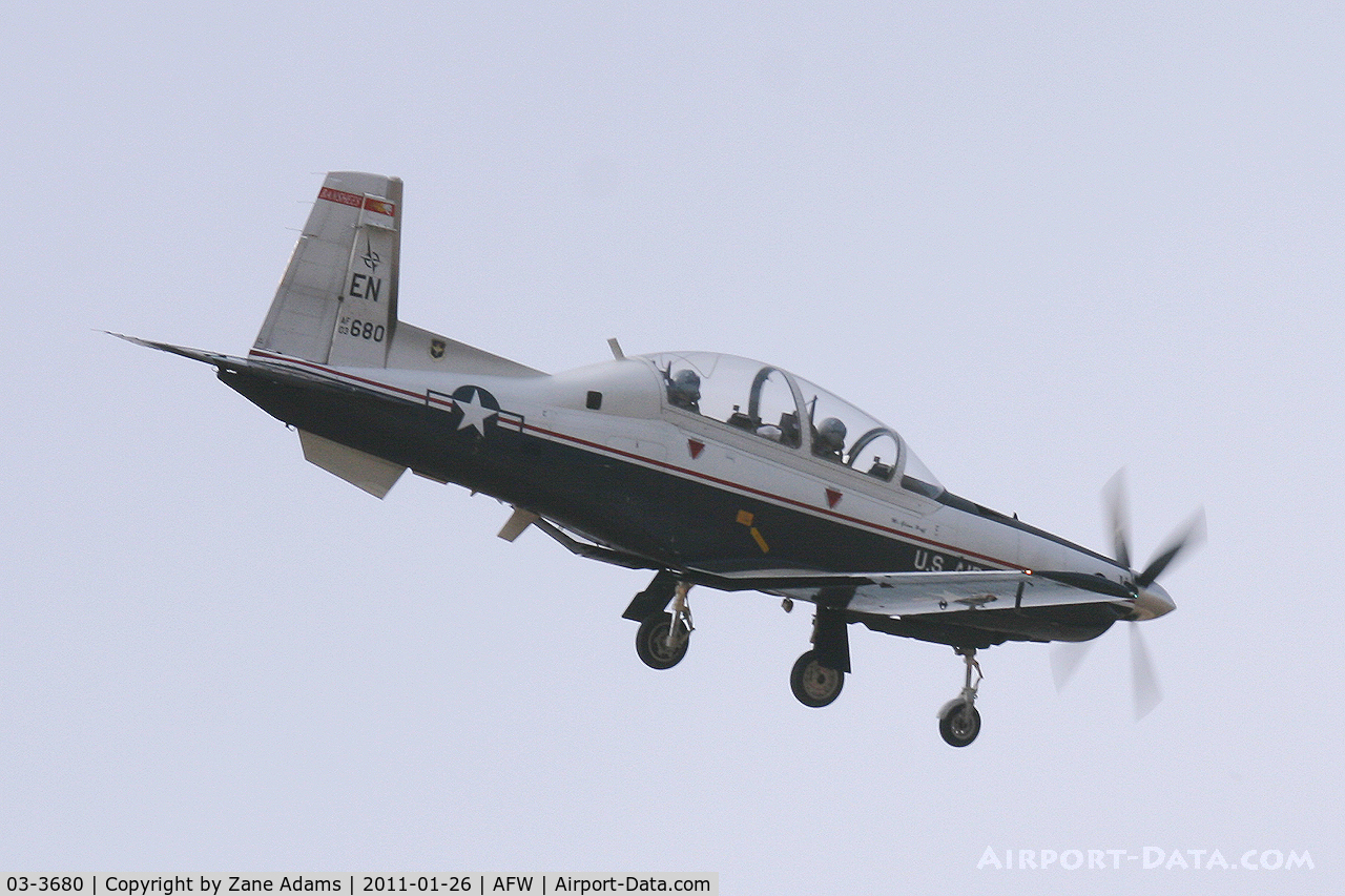 03-3680, 2003 Raytheon T-6A Texan II C/N PT-226, USAF T-6A landing at Alliance Airport - Fort Worth, Tx