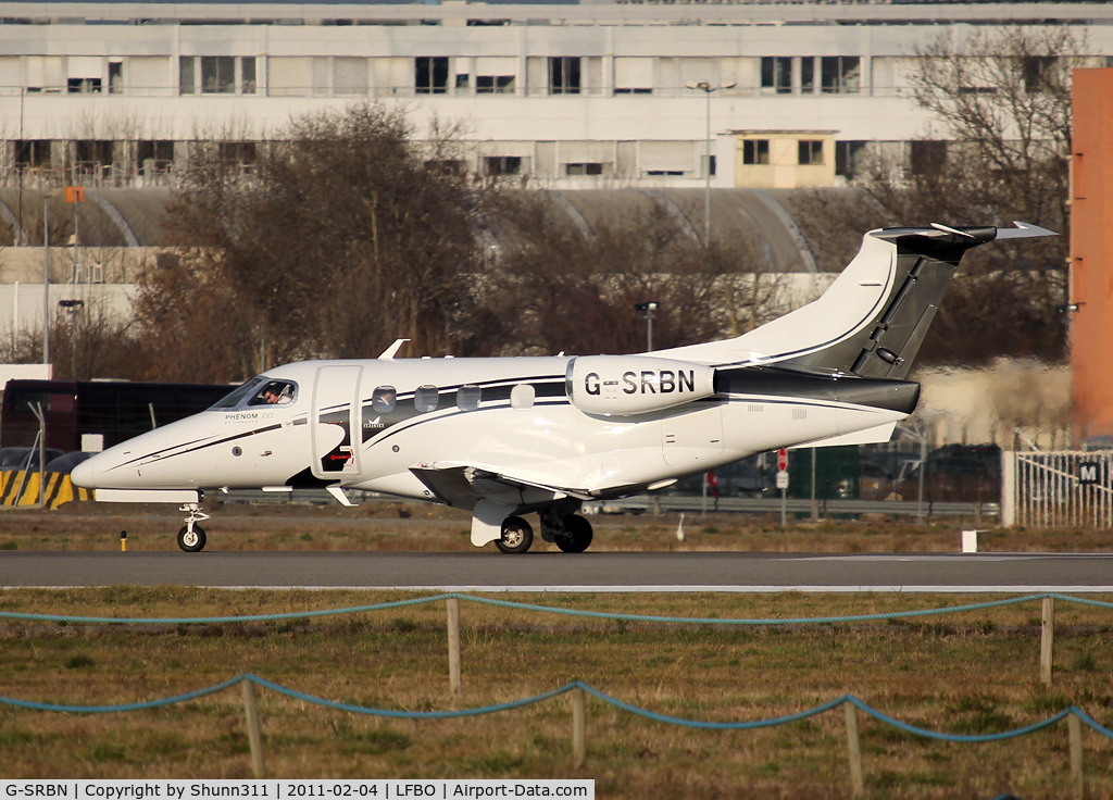 G-SRBN, 2009 Embraer EMB-500 Phenom 100 C/N 50000056, Ready for take off rwy 32R
