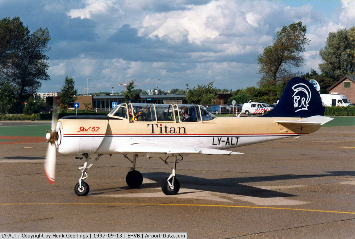 LY-ALT, Bacau Yak-52 C/N 822704, 80 years MLD (Navy AF) , Valkenburg Naval  Airbase September 1997