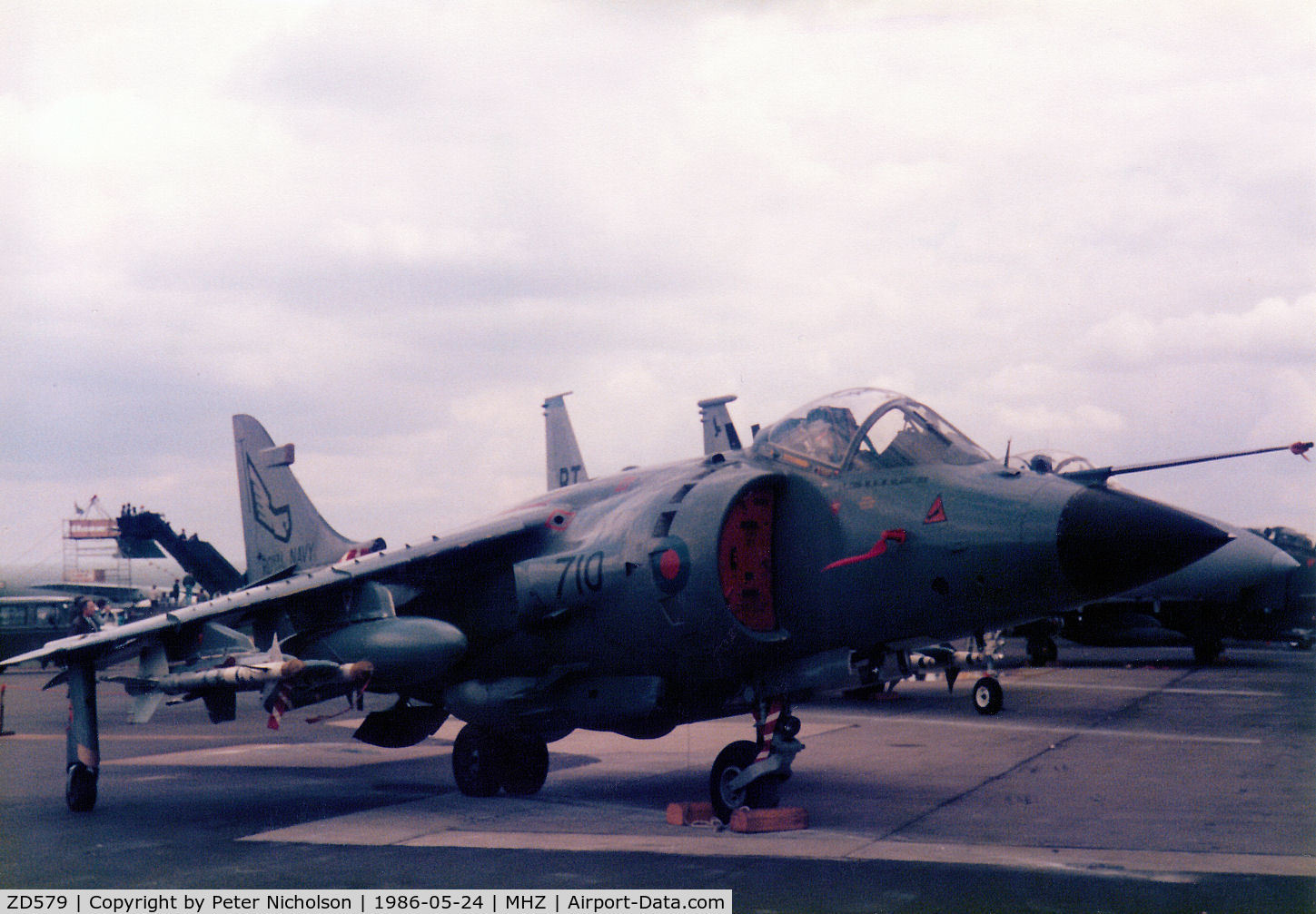 ZD579, 1985 British Aerospace Sea Harrier FRS.1 C/N 41H-912042/B36/P14, Sea Harrier FRS.1 of 899 Squadron based at RNAS Yeovilton on display at the 1986 RAF Mildenhall Air Fete.