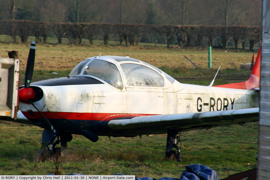 G-RORY, 1958 Focke-Wulf FWP-149D C/N 014, on a private farm strip in Cheshire, UK