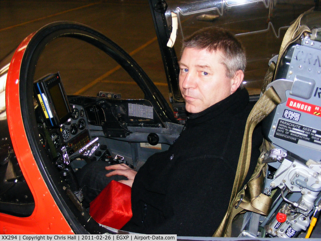 XX294, 1979 Hawker Siddeley Hawk T.1 C/N 122/312119, Me sat in XX294 Red Arrows Hawk T1 inside the RAFAT hangar at RAF Scampton