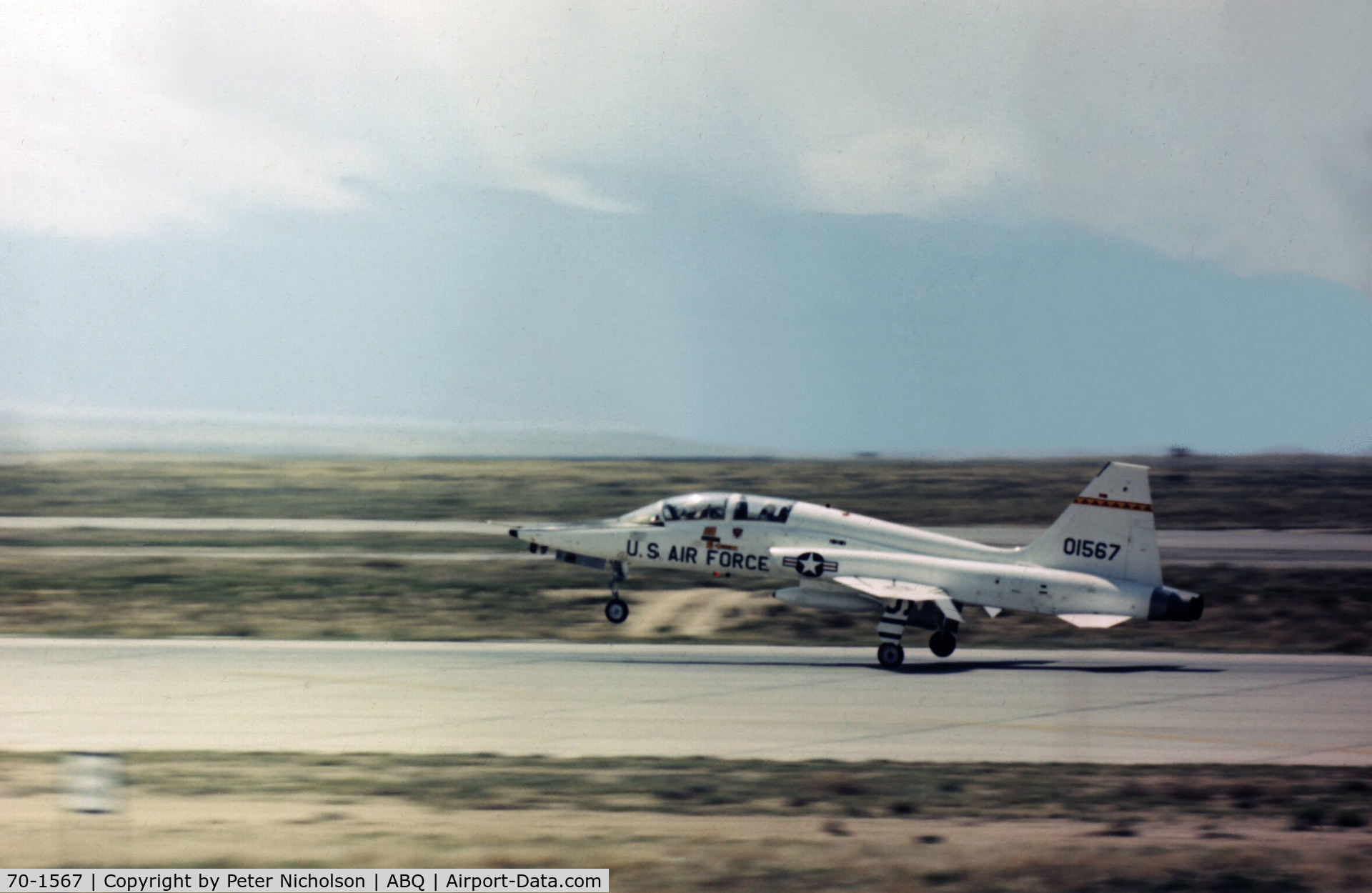 70-1567, Northrop T-38A Talon C/N T.6257, T-38A Talon landing at Albuquerque in May 1973.