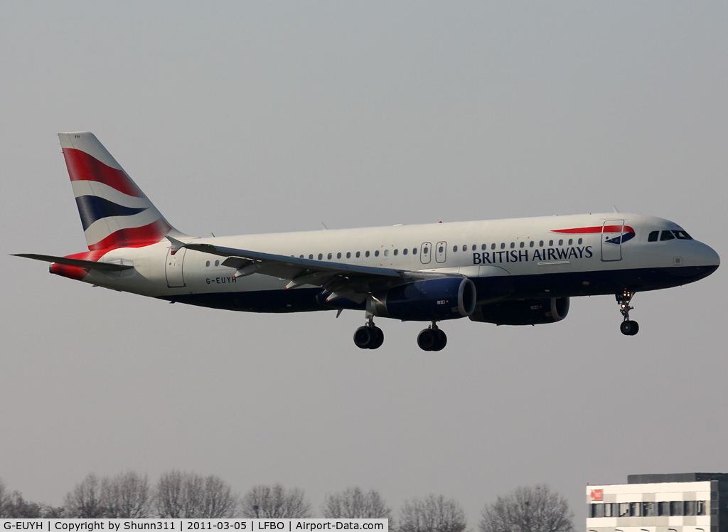 G-EUYH, 2010 Airbus A320-232 C/N 4265, Landing rwy 32R...