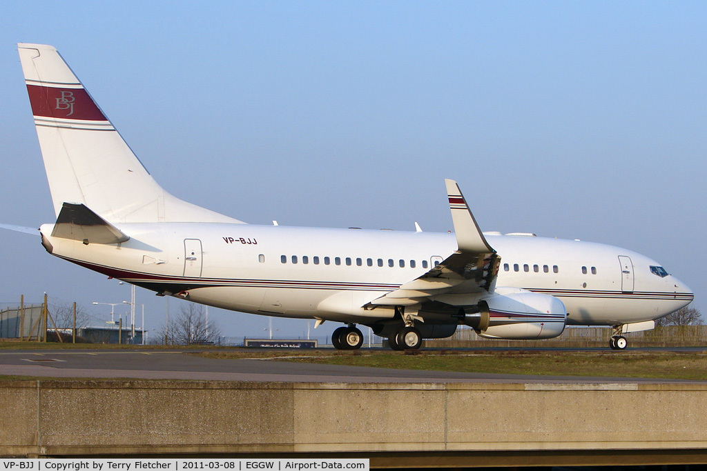 VP-BJJ, 1999 Boeing 737-7BC BBJ C/N 30330, Business Boeing 737-7BC, c/n: 30330 departs Luton for Barcelona