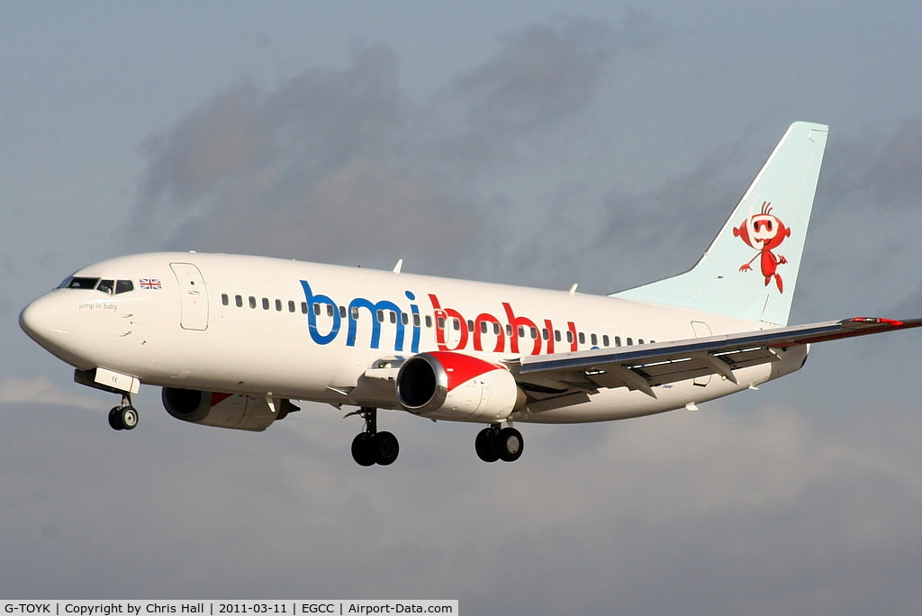 G-TOYK, 1997 Boeing 737-33R C/N 28870, bmiBaby, with new paint on the tail and larger titles