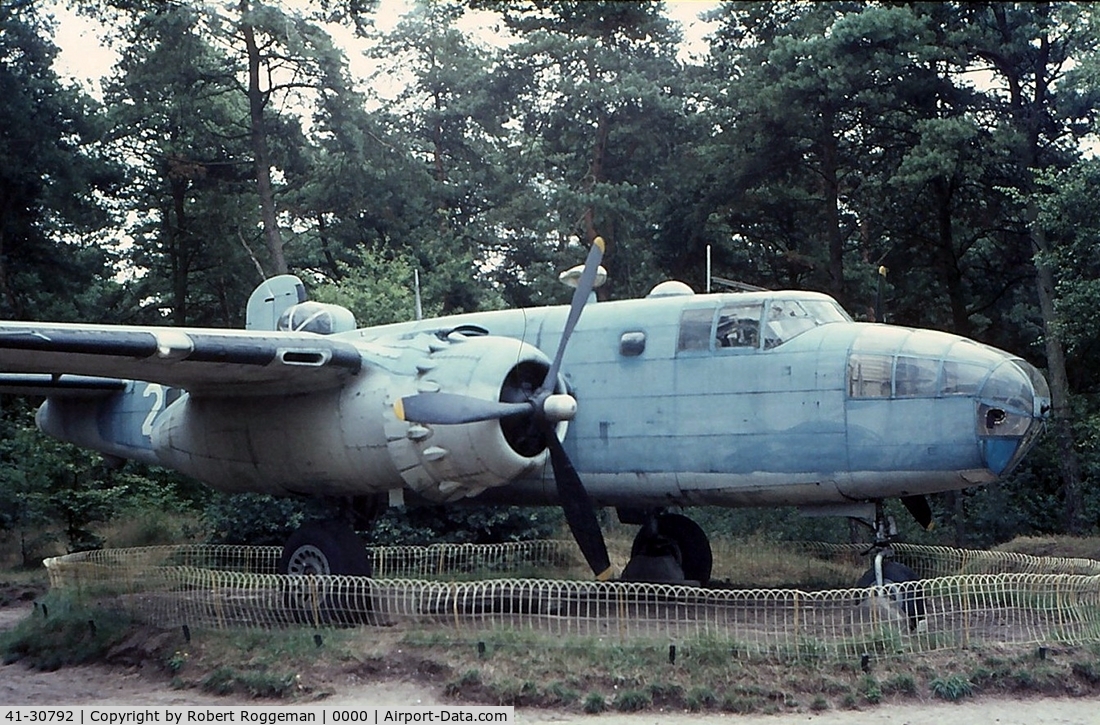 41-30792, North American B-25D Mitchell C/N 87-8957, North American B-25D Mitchell.FR193 RAF.320 Dutch squadron.Used as an instuctional airframe by te Dutch.Preserved Oorlogs en Verzetsmuseum Overloon Netherlands.Dubious colors 2 6.Late 1960's.