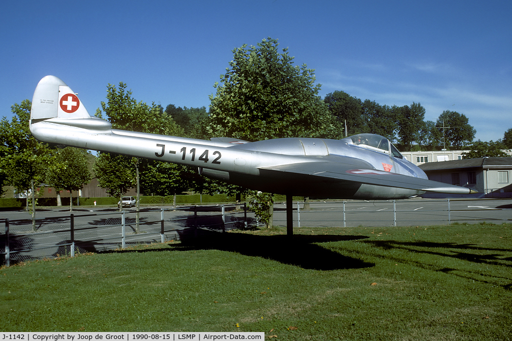 J-1142, De Havilland (FFA) Vampire FB.6 (DH-100) C/N 651, This Payerne gate guard is now preserved in the Montelimar museum.