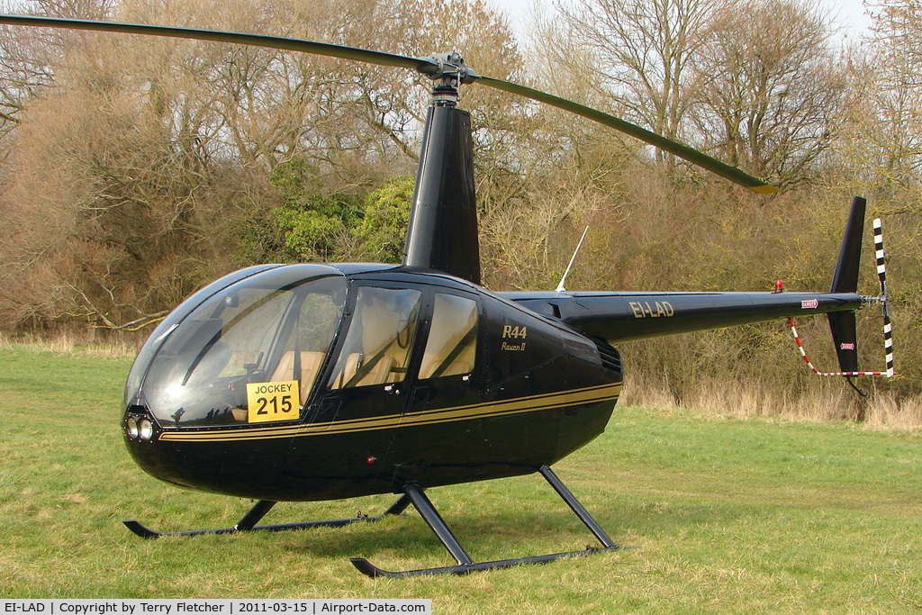 EI-LAD, 2005 Robinson R44 Raven II C/N 10779, Visitor to Day 1 of the 2011 Cheltenham Horseracing Festival