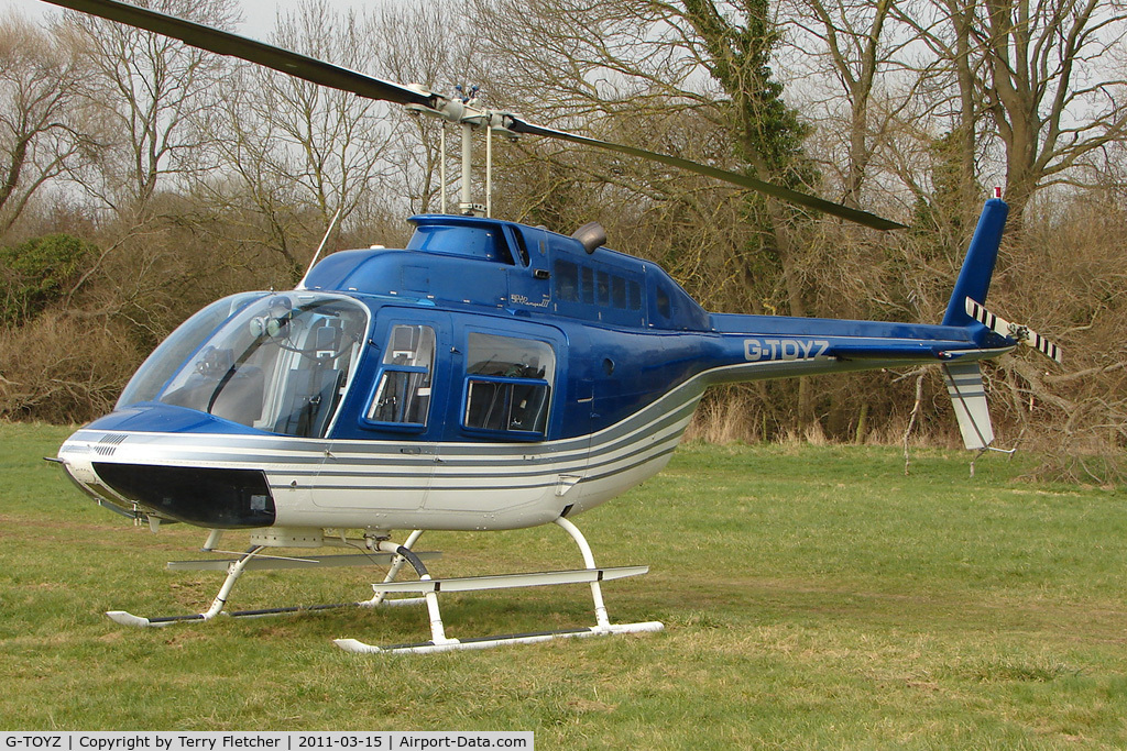 G-TOYZ, 1986 Bell 206B JetRanger III C/N 3949, Visitor to Day 1 of the 2011 Cheltenham Horseracing Festival