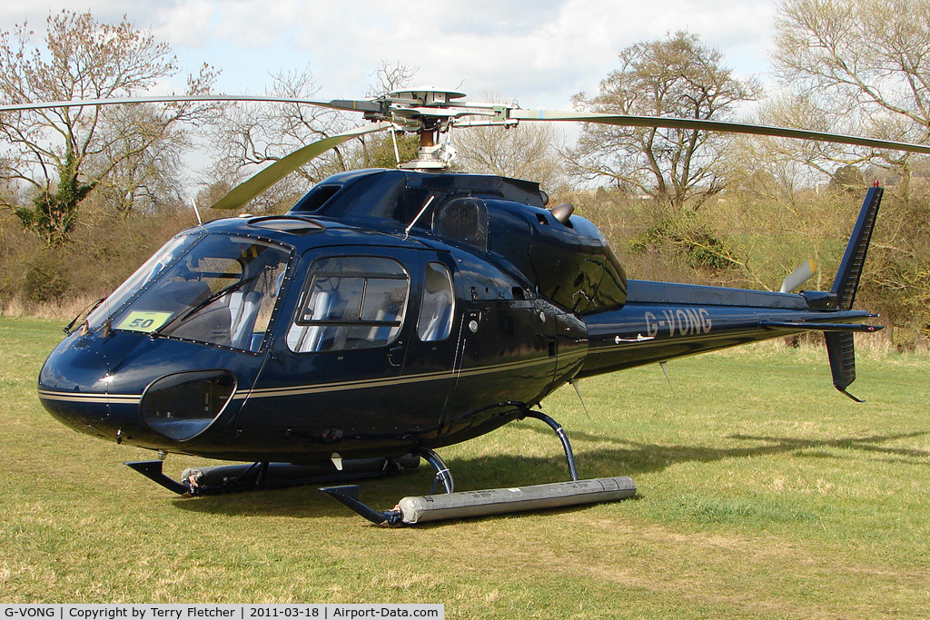 G-VONG, 1985 Aerospatiale AS-355F-1 Twin Ecureuil C/N 5327, A visitor to Cheltenham Racecourse on 2011 Gold Cup Day