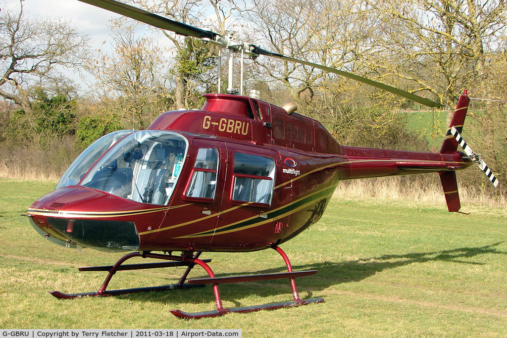 G-GBRU, 1987 Bell 206B JetRanger III C/N 3997, A visitor to Cheltenham Racecourse on 2011 Gold Cup Day
