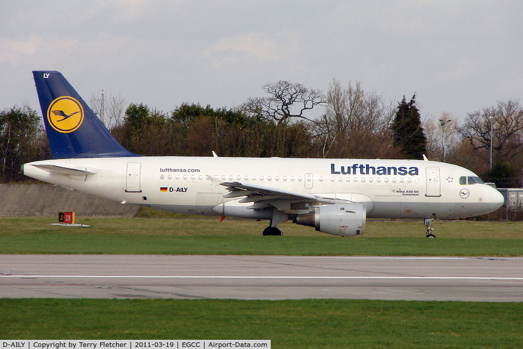 D-AILY, 1998 Airbus A319-114 C/N 875, Lufthansa 1998 Airbus A319-114, c/n: 875 at Manchester (UK)