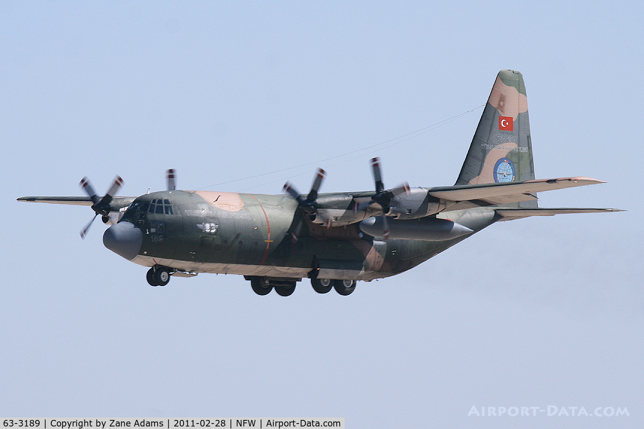 63-3189, Lockheed C-130E Hercules C/N 382-4016, Turkish C-130 landing at NASJRB Fort Worth