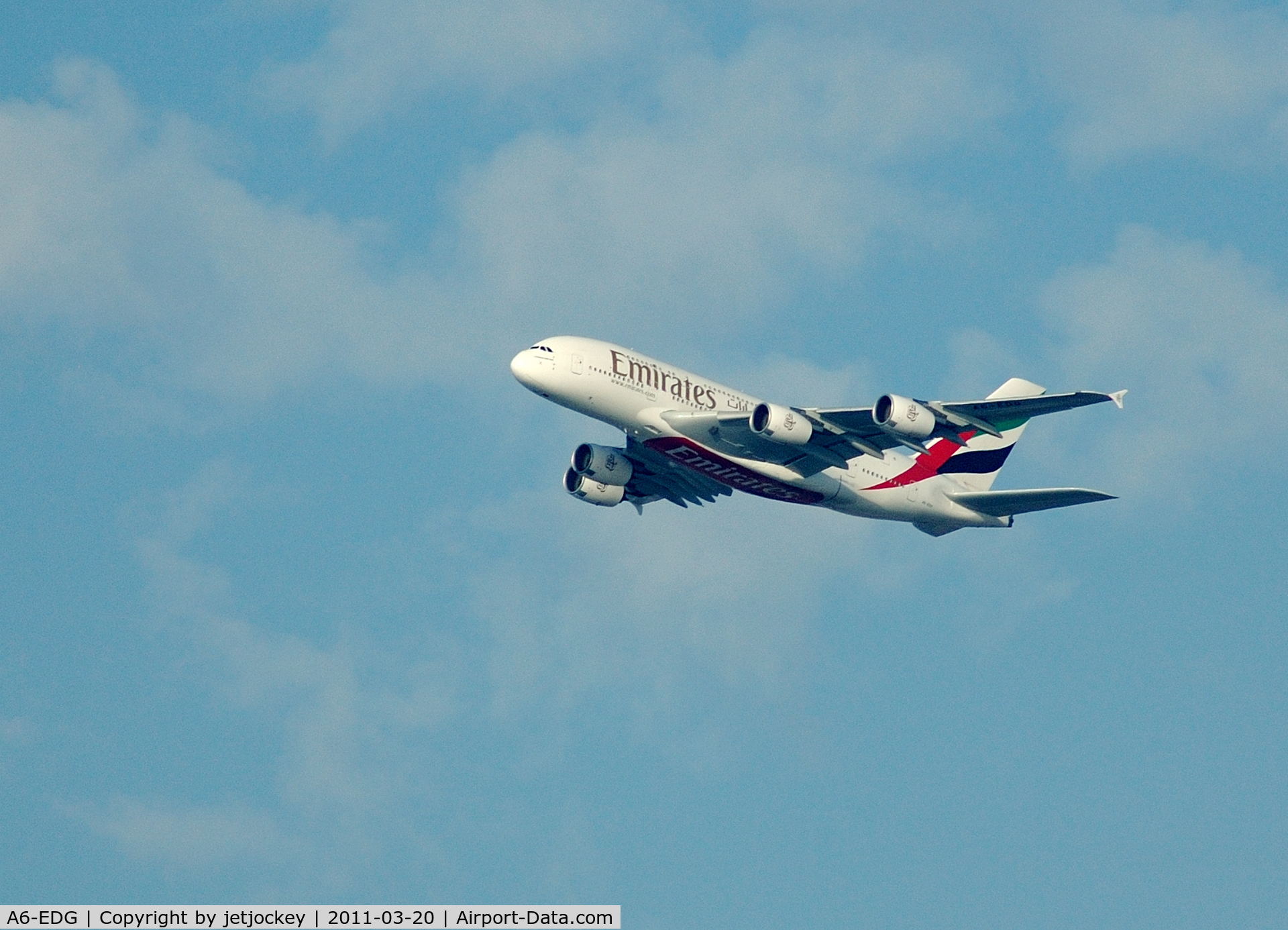 A6-EDG, 2009 Airbus A380-861 C/N 023, Climbing out over Dubai port from DBX