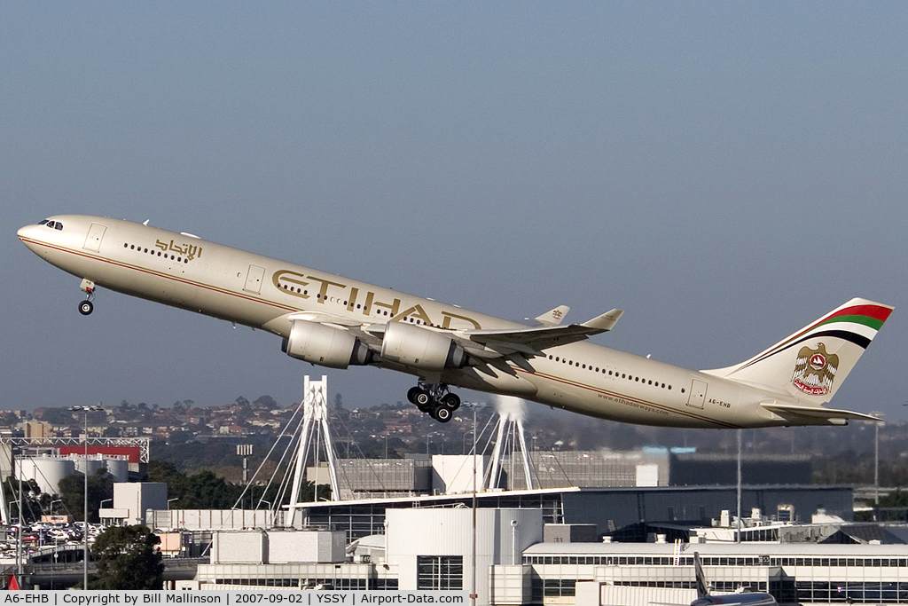 A6-EHB, 2006 Airbus A340-541 C/N 757, up and away from 34L