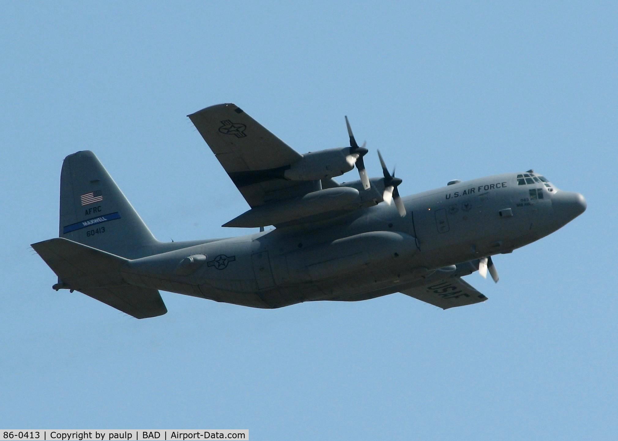 86-0413, 1986 Lockheed C-130H Hercules C/N 382-5100, Off of Rwy 15 at Barksdale Air Force Base.