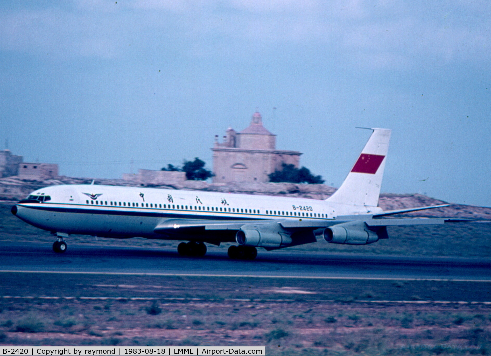 B-2420, 1974 Boeing 707-3J6C C/N 20723, B707 B-2420 of CAAC arriving with a Chinese delegation in Malta