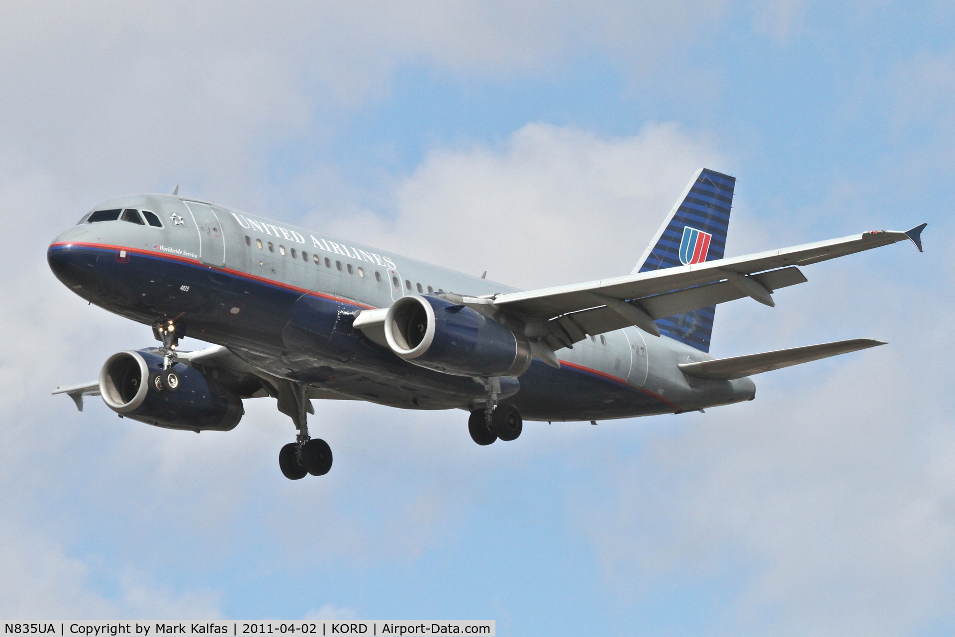 N835UA, 2001 Airbus A319-131 C/N 1426, United Airlines Airbus A319-131, UAL178 arriving from KLAX, on approach RWY 28 KORD.