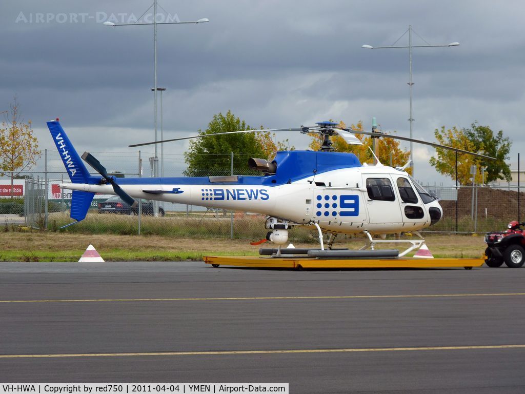 VH-HWA, Eurocopter AS-350B-3 Ecureuil Ecureuil C/N 3916, Channel 9 Eurocoter VH-HWA on dolly at Essendon