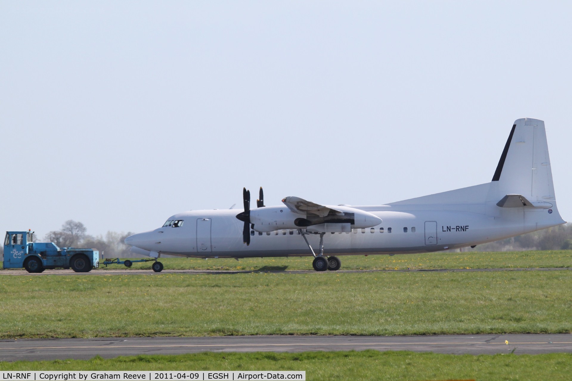 LN-RNF, 1990 Fokker 50 C/N 20183, Being towed to the storeage area.