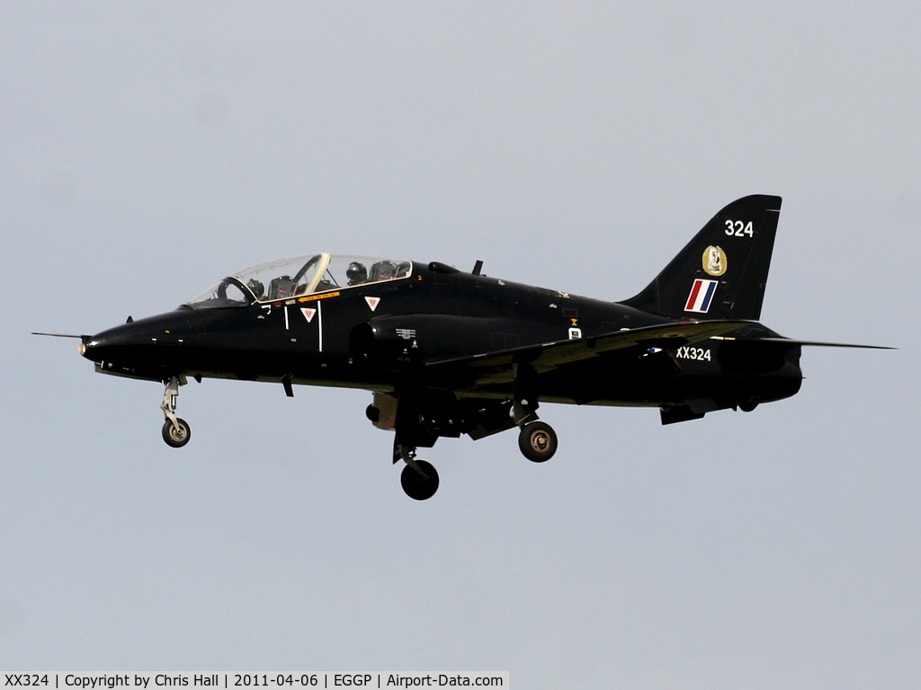 XX324, 1980 Hawker Siddeley Hawk T.1A C/N 168/312149, RAF Hawk from Valley performing a touch and go at Liverpool