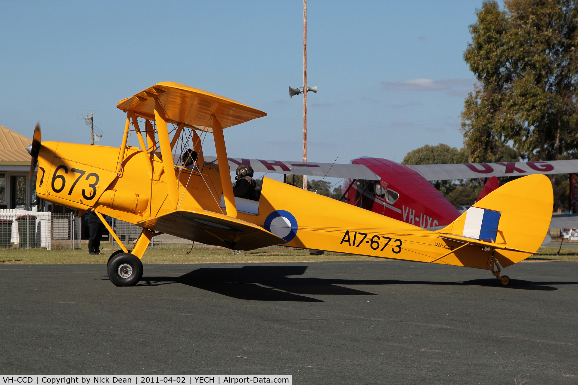 VH-CCD, 1942 De Havilland Australia DH-82A Tiger Moth C/N DHA823, YECH AAAA National fly in 2011