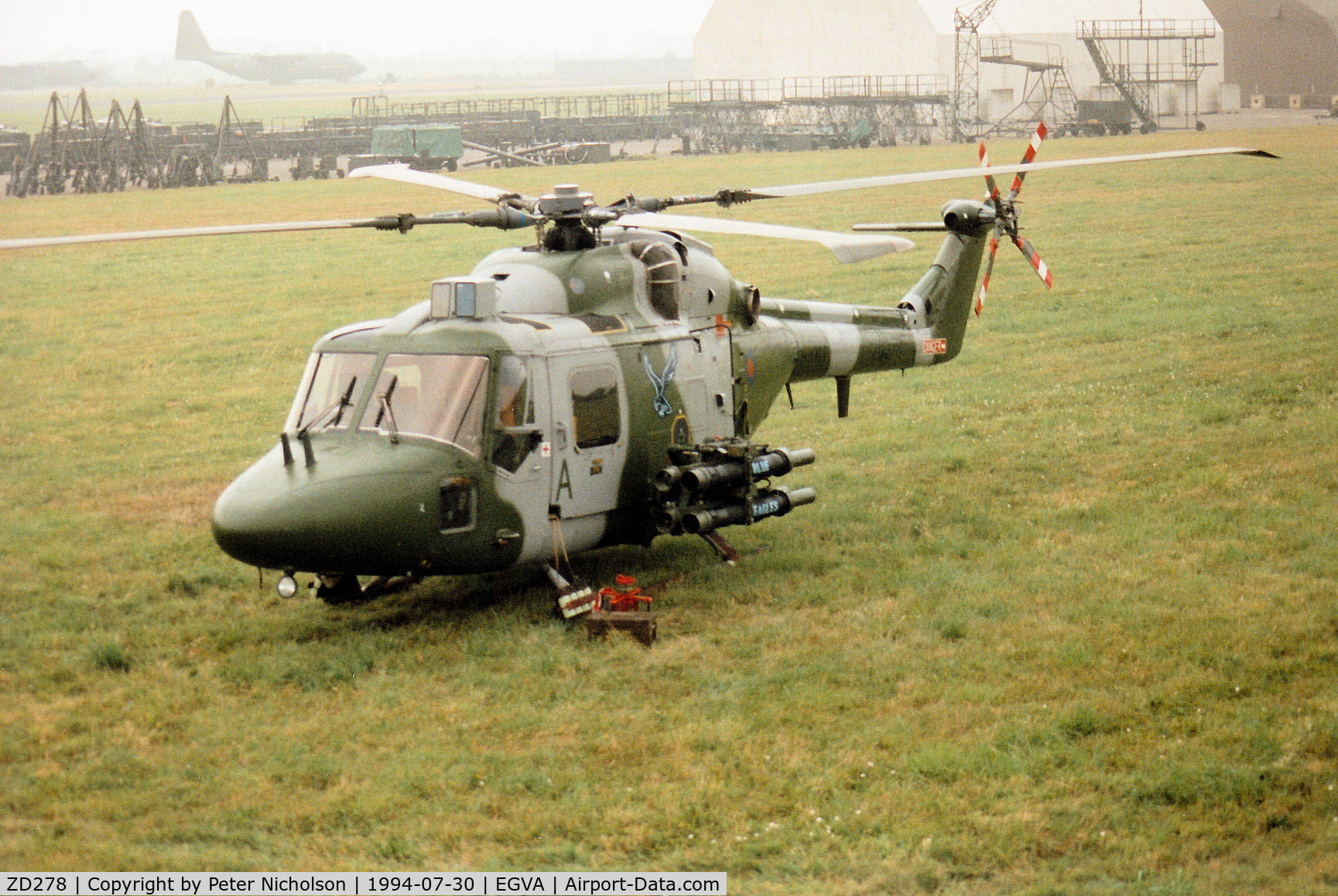 ZD278, 1983 Westland Lynx AH.7 C/N 294, Lynx AH.7 of the Army Air Corps Blue Eagles display team on display at the 1994 Intnl Air Tattoo at RAF Fairford.